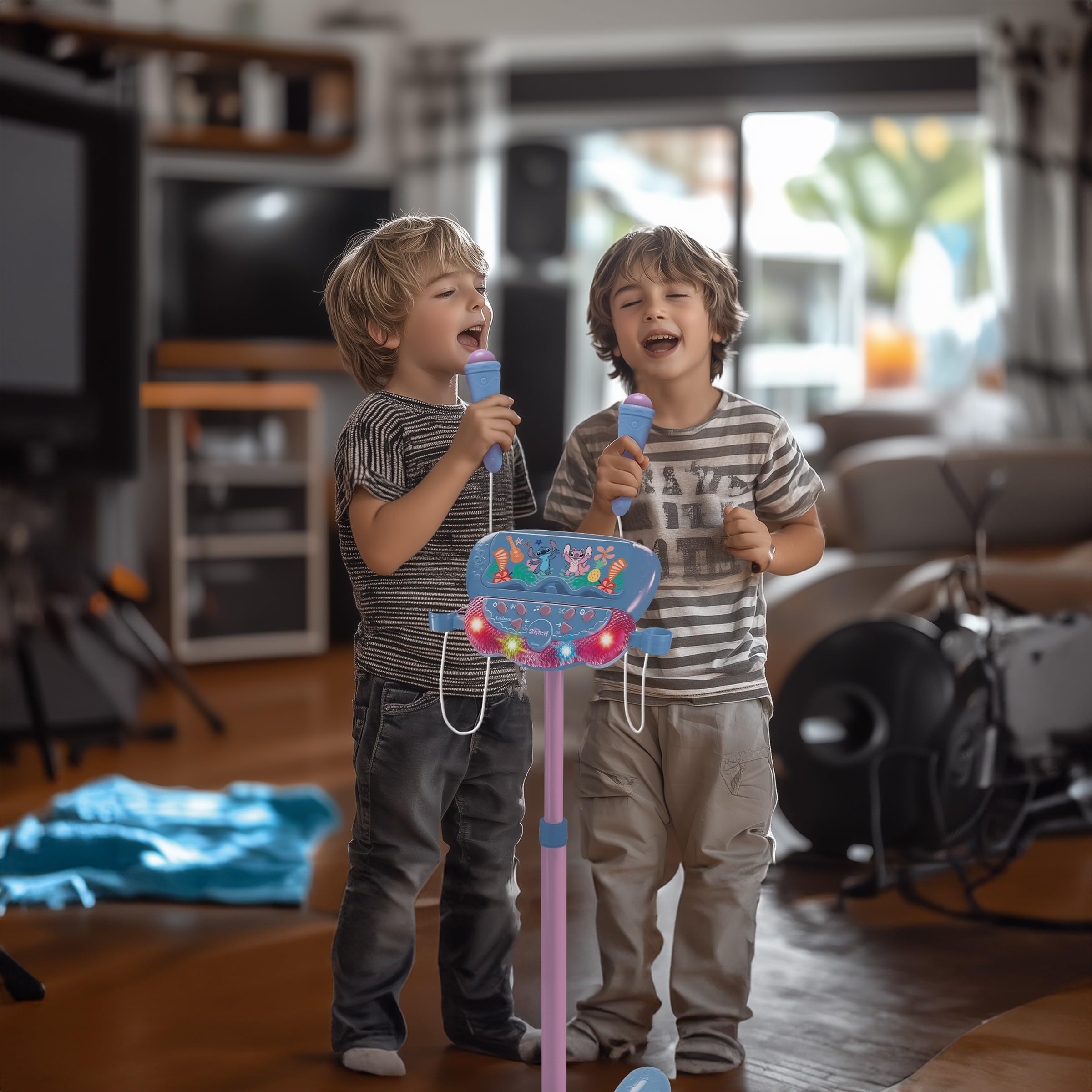 Lexibook Stitch S160D cassa karaoke blu con supporto e microfoni