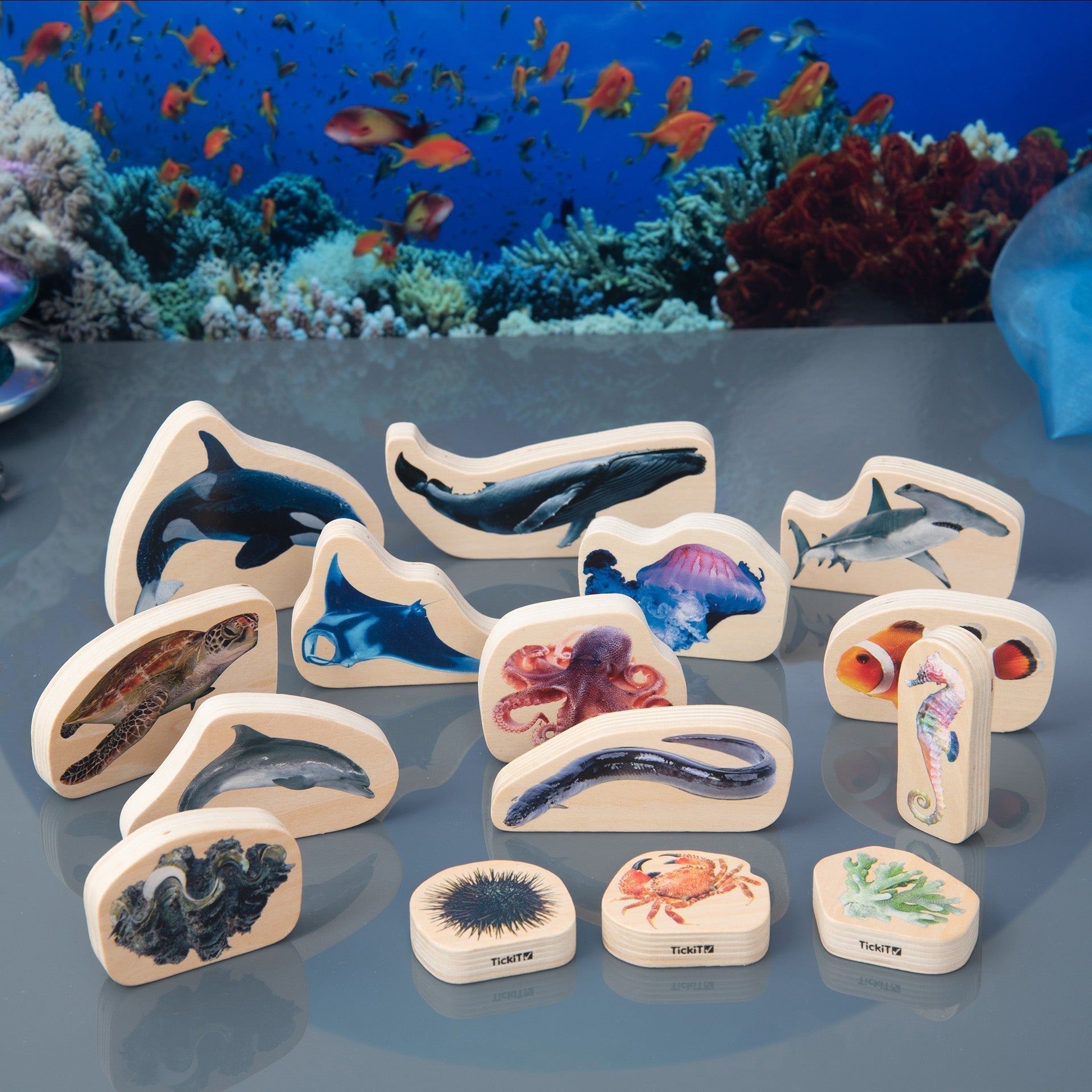 Tickit Wooden Sea Life Blocks cubi legno mare 15 pezzi
