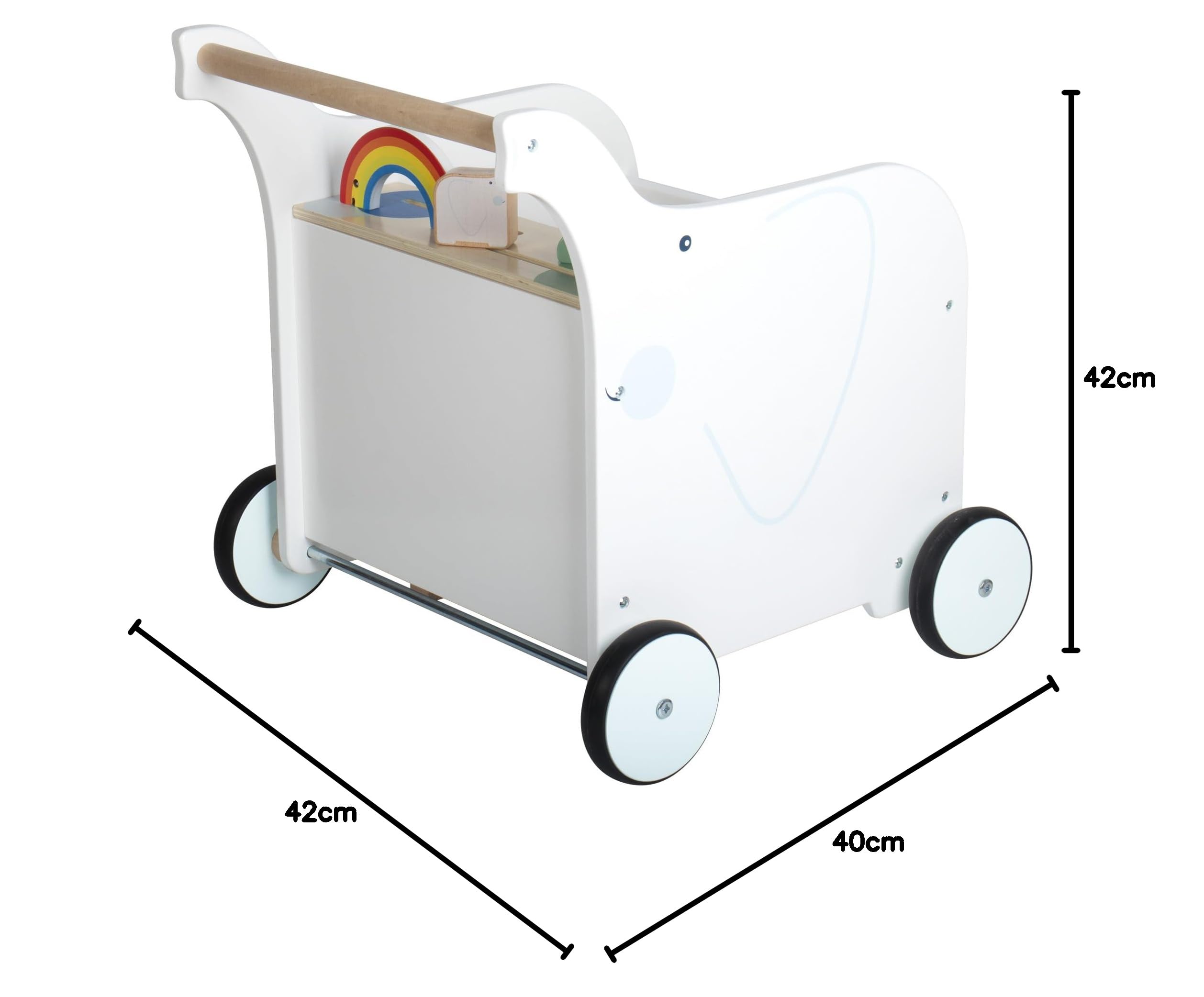 smallfoot 12535 Carrello Primi Passi Elefante in Legno con Freno