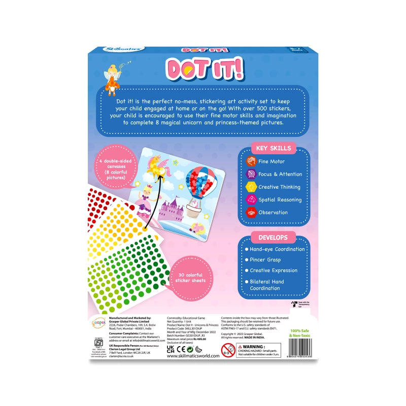 Skillmatics Dot it Unicorns & Princesses sticker art 8 quadri