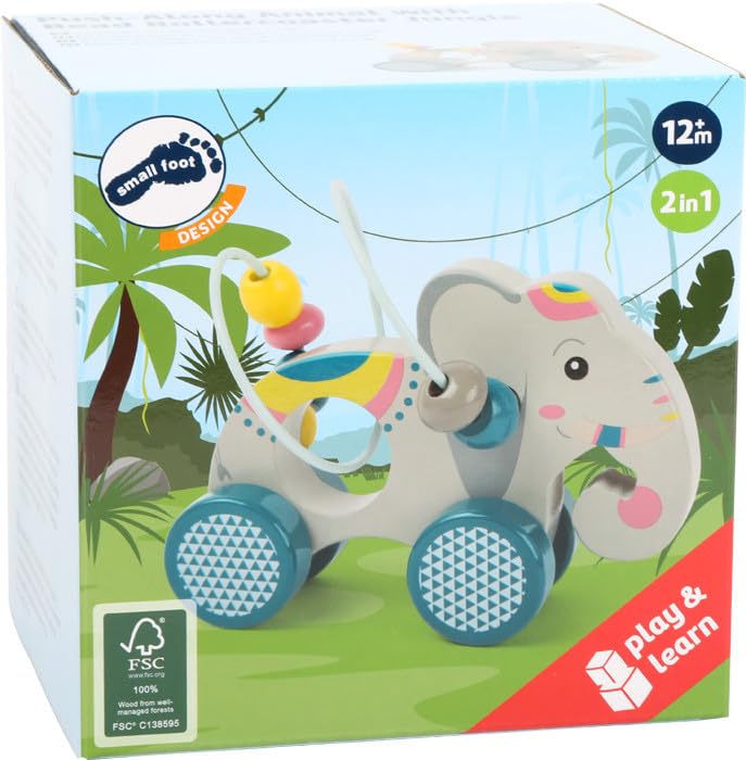 Small Foot Jungle Elefante Spingere Legno con Anello Motricità