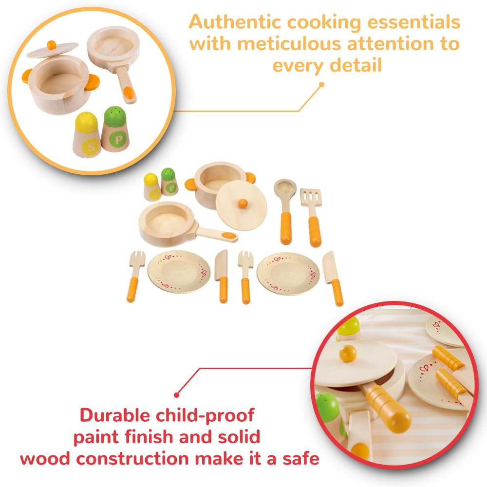Hape E3103 set pentole e piatti legno cucina 15 pezzi