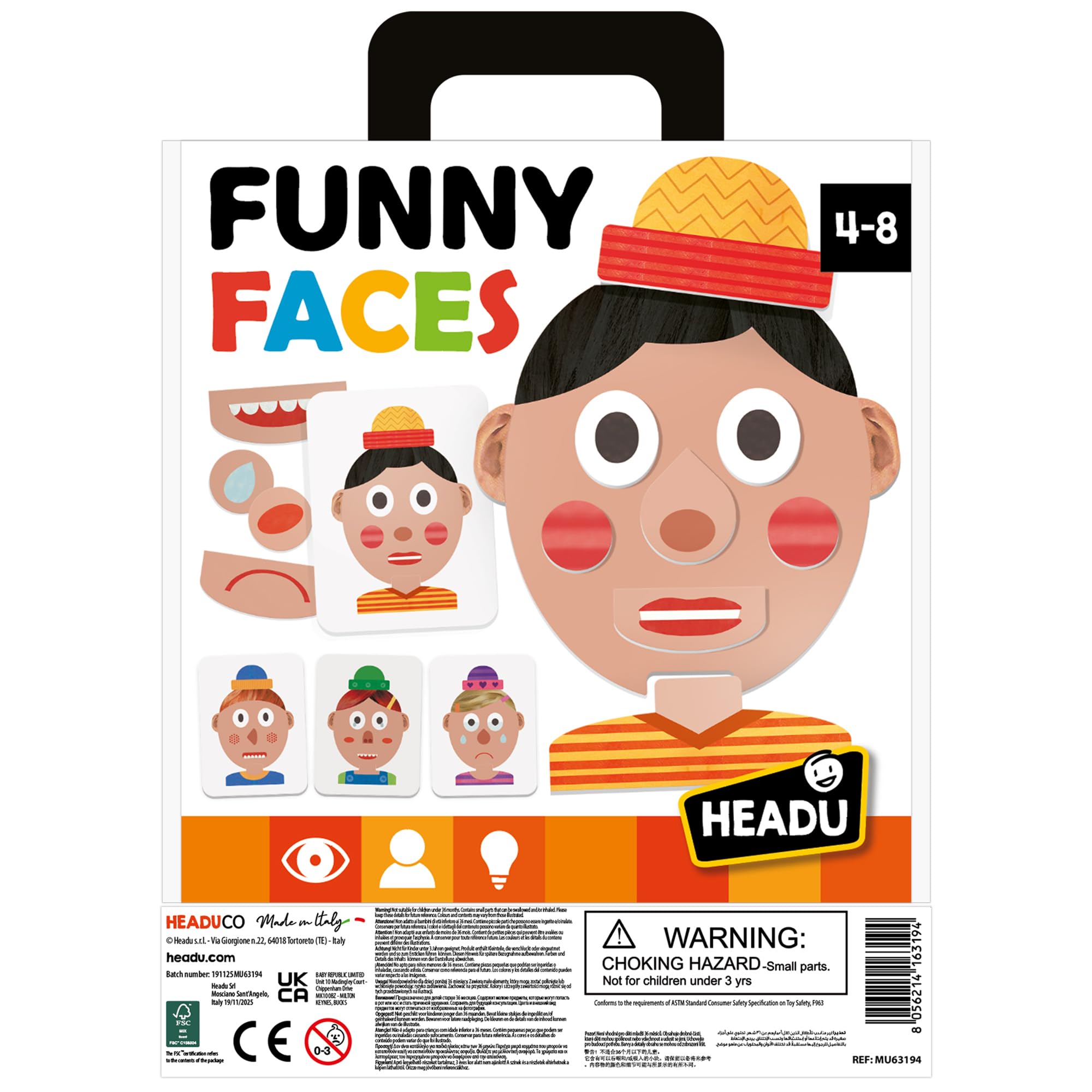 Headu Funny Faces tombola emozioni bambini 4-8 anni