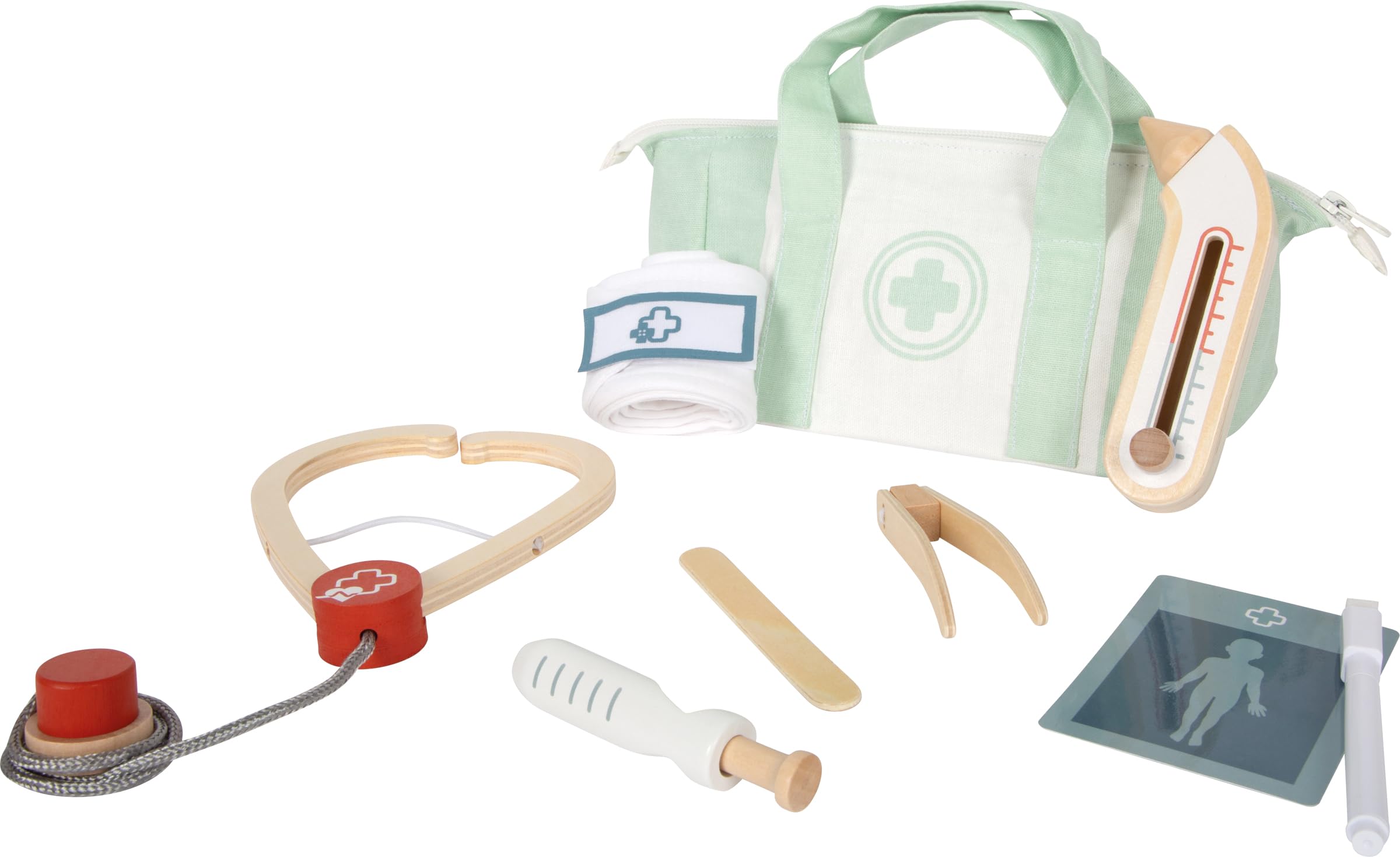 smallfoot borsa dottore in legno verde salvia 9 pezzi