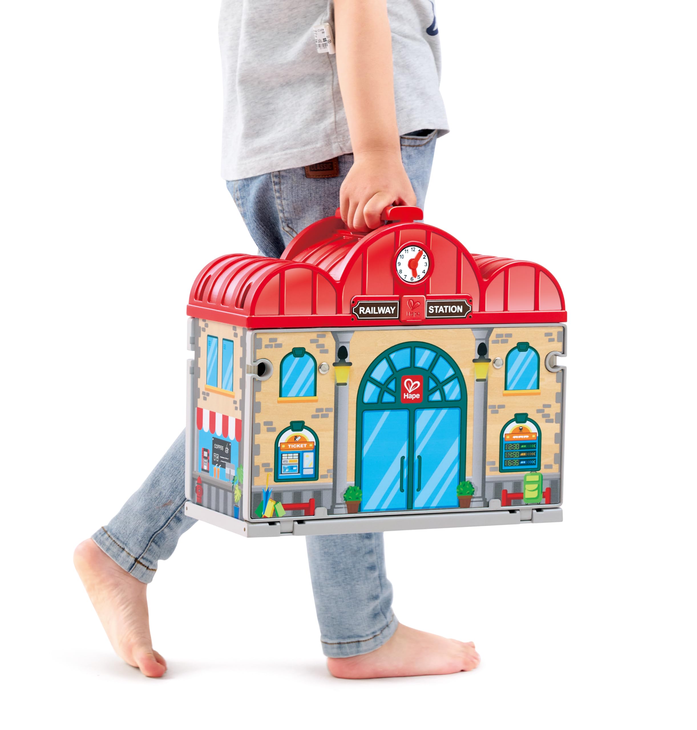 Hape stazione portatile set treno legno con binari