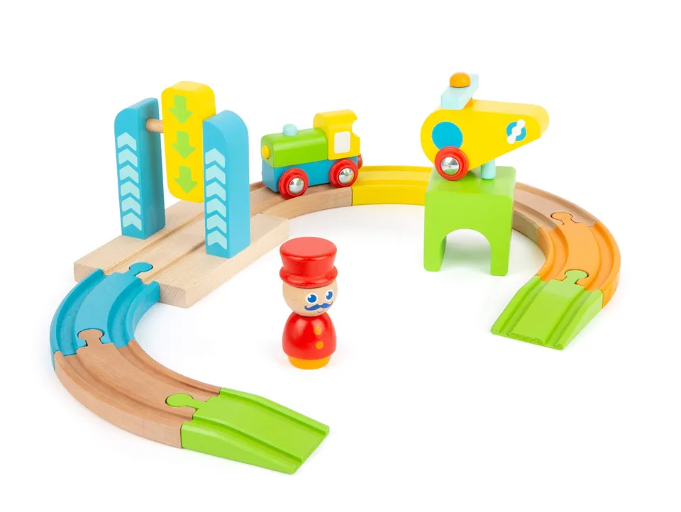 smallfoot 11493 trenino in legno bambini con elicottero