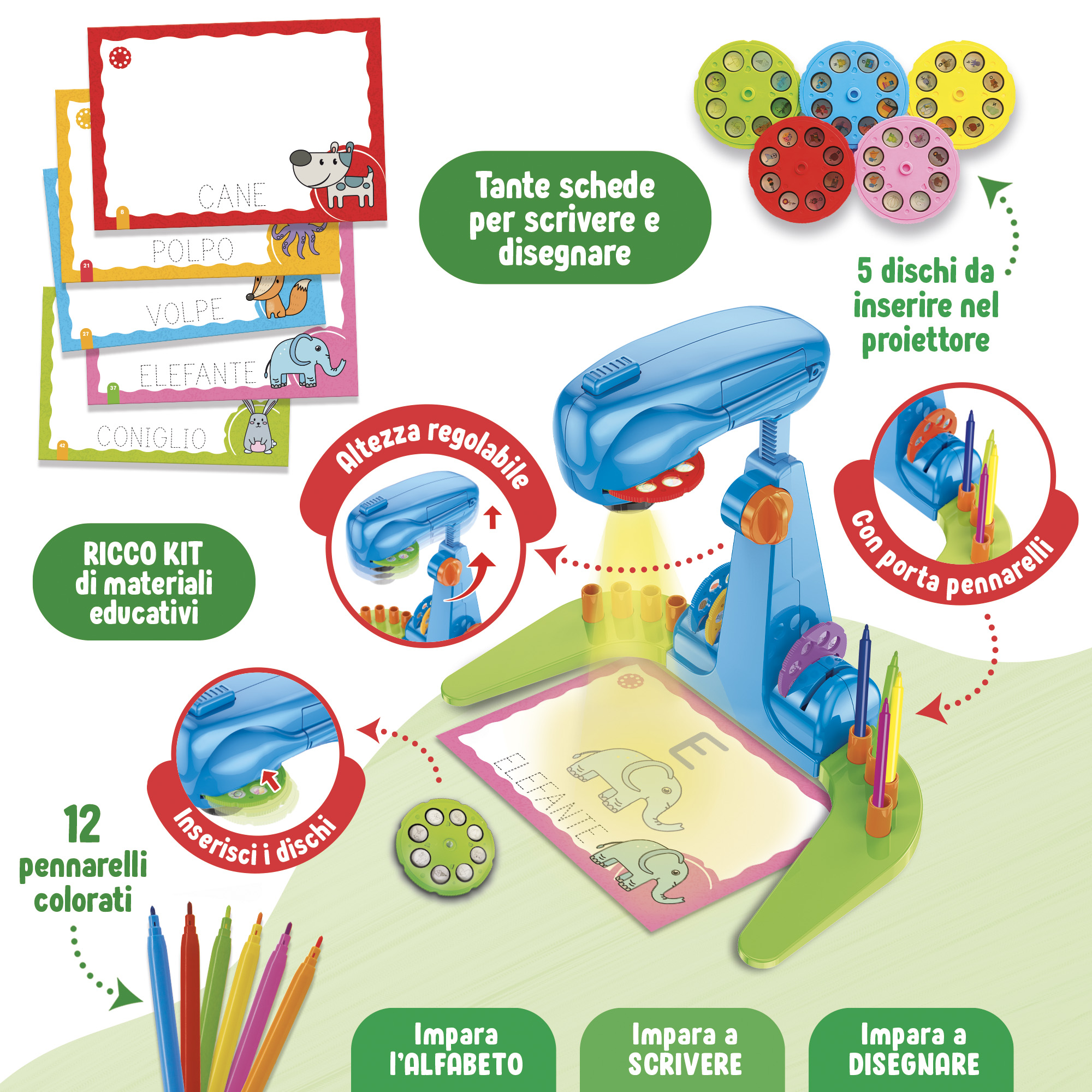 Lisciani Carotina Proiettore Led Scuola di Scrittura gioco educativo