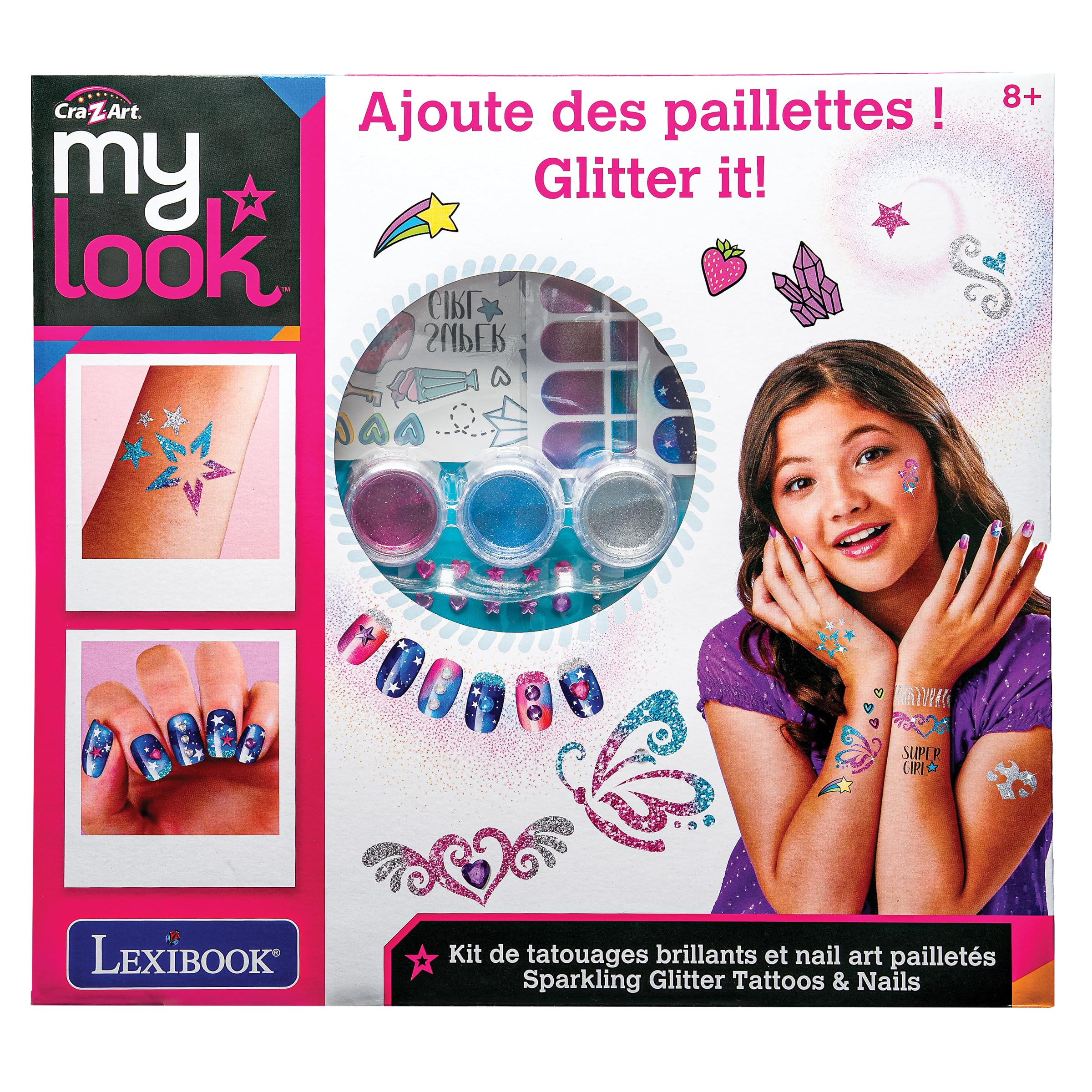 Lexibook CRSS16 kit tatuaggi luminosi e nail art glitter