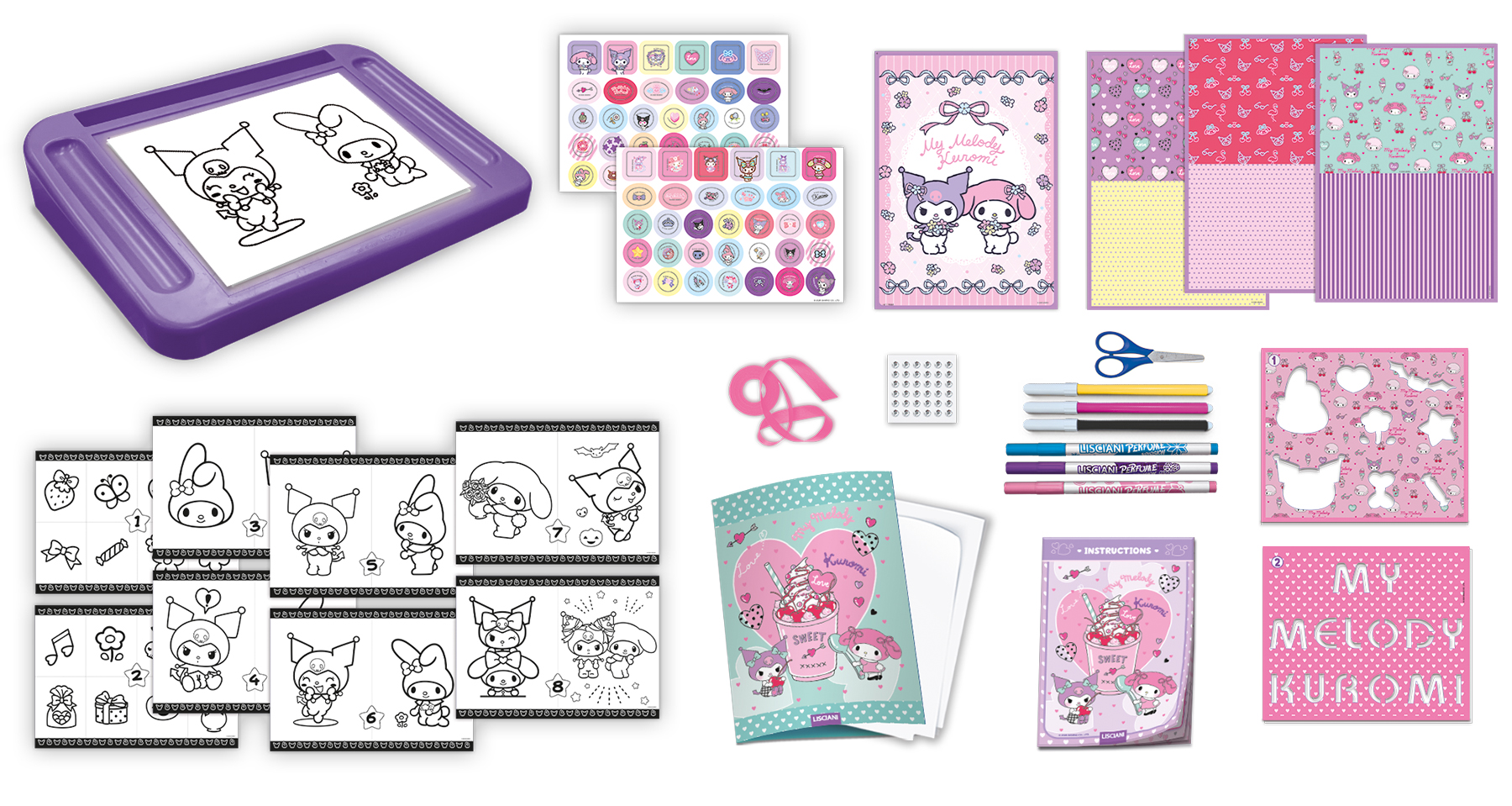 Lisciani Drawing School Kuromi e My Melody tavolo luminoso con ricalco