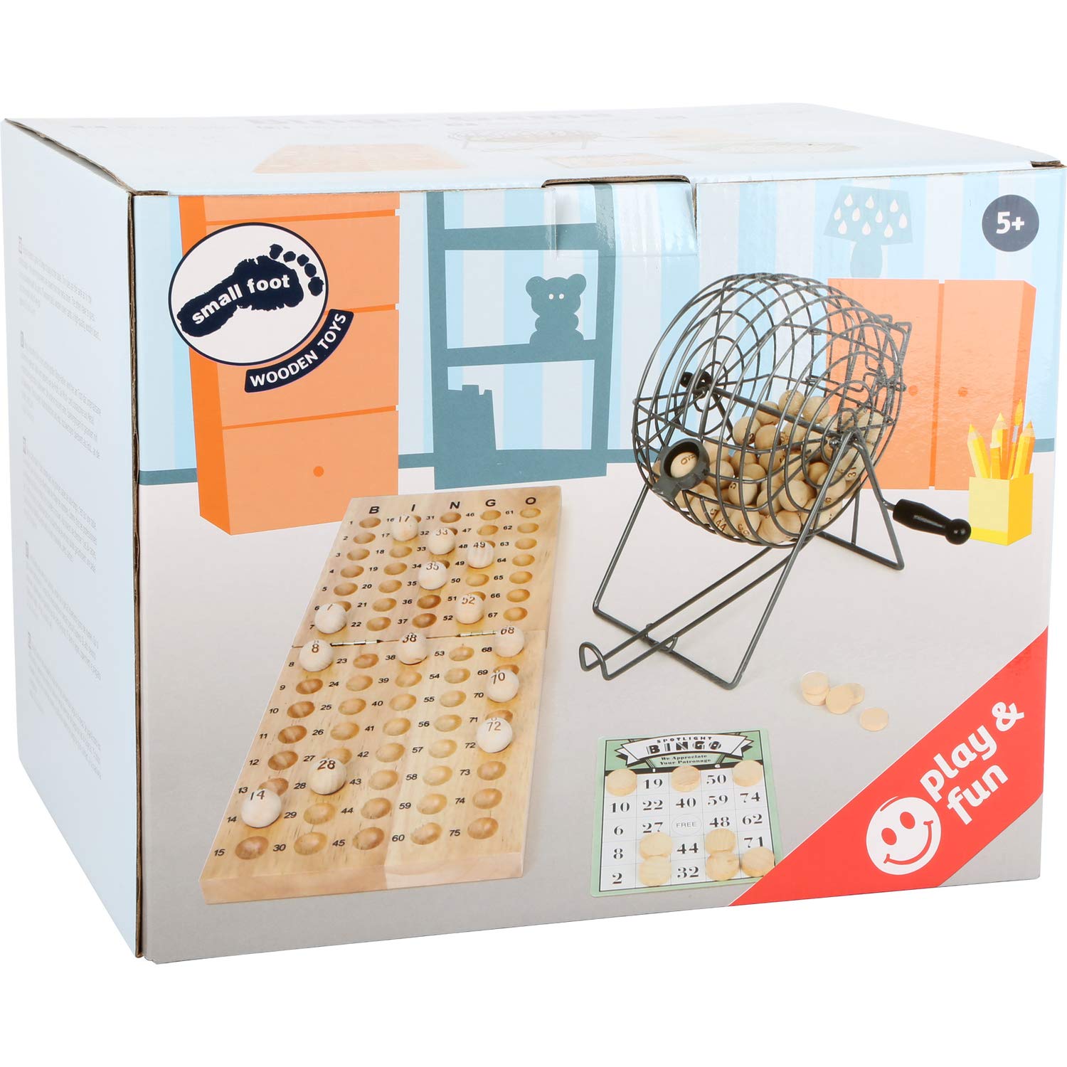 small foot Gioco di Bingo legno tamburo metallo 24 carte
