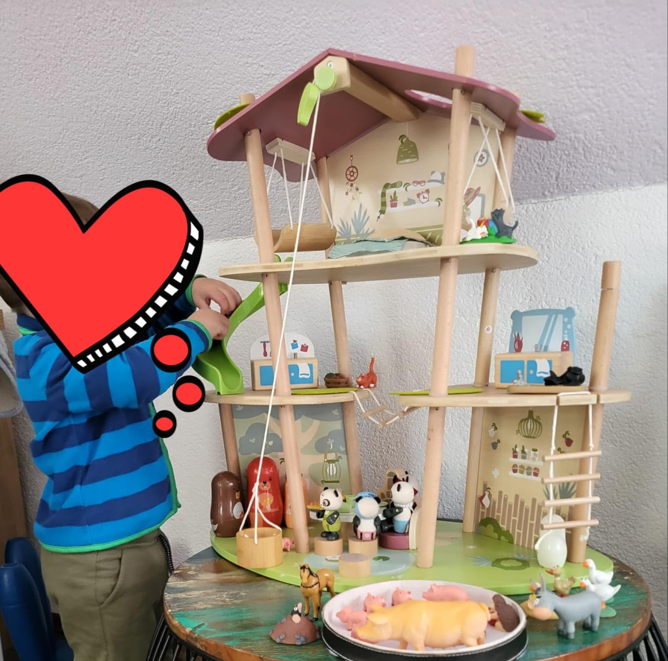 Hape Green Planet Explorers Casa di Bambù dei Panda playset legno 3 piani