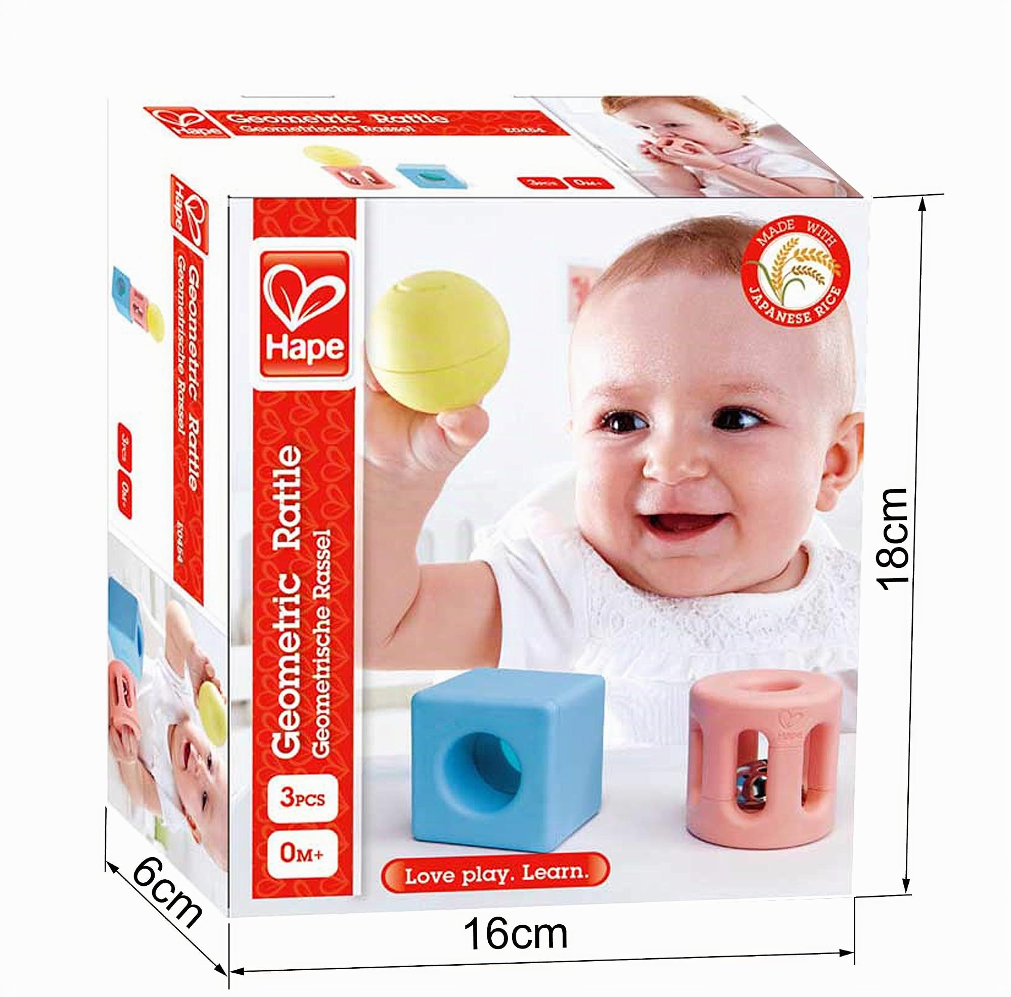 Hape Baby set sonagli geometrici neonato 3 pezzi pastello