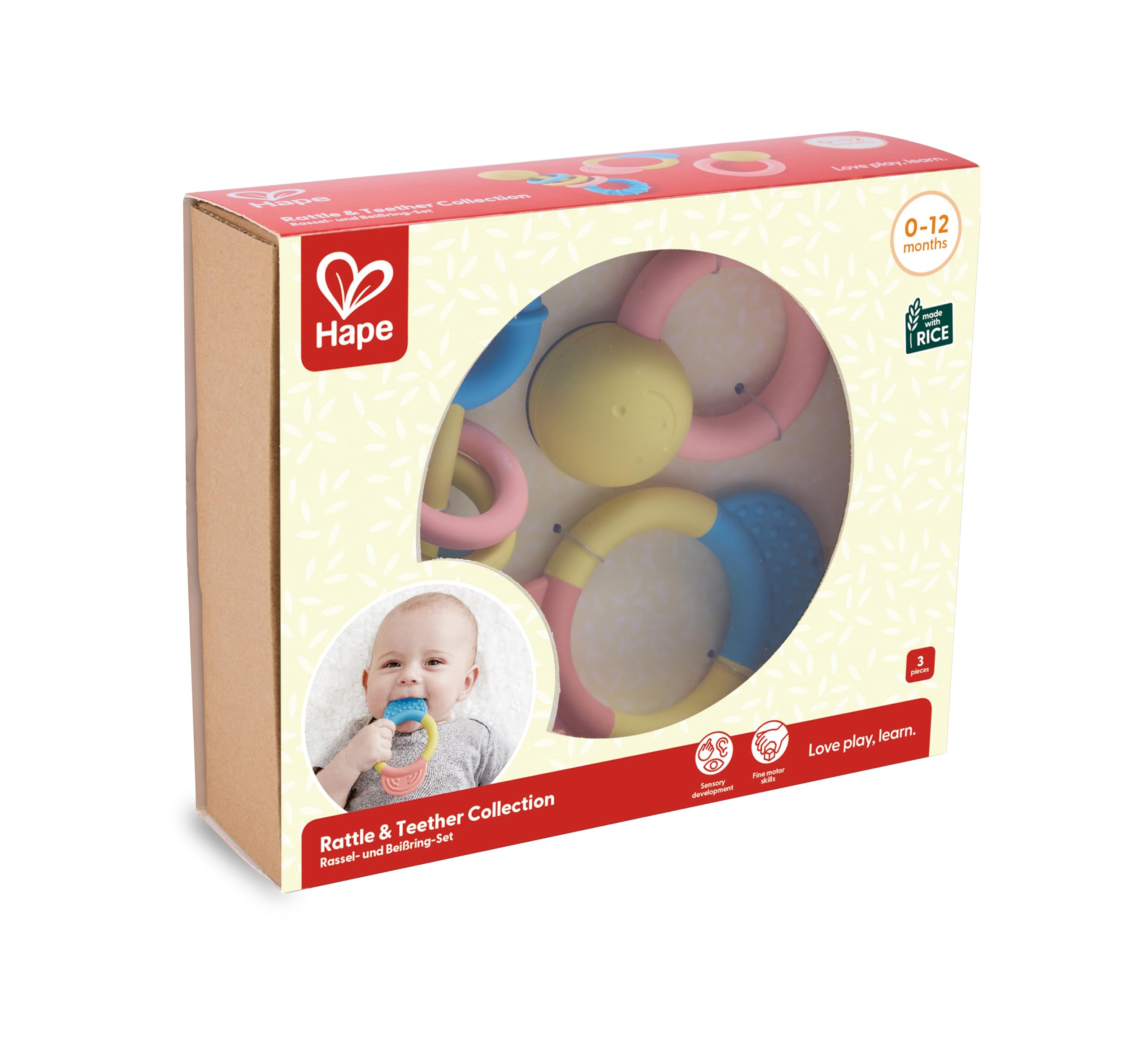 Hape Collezione Sonagli e Massaggiagengive set 3 pezzi 0+ riso