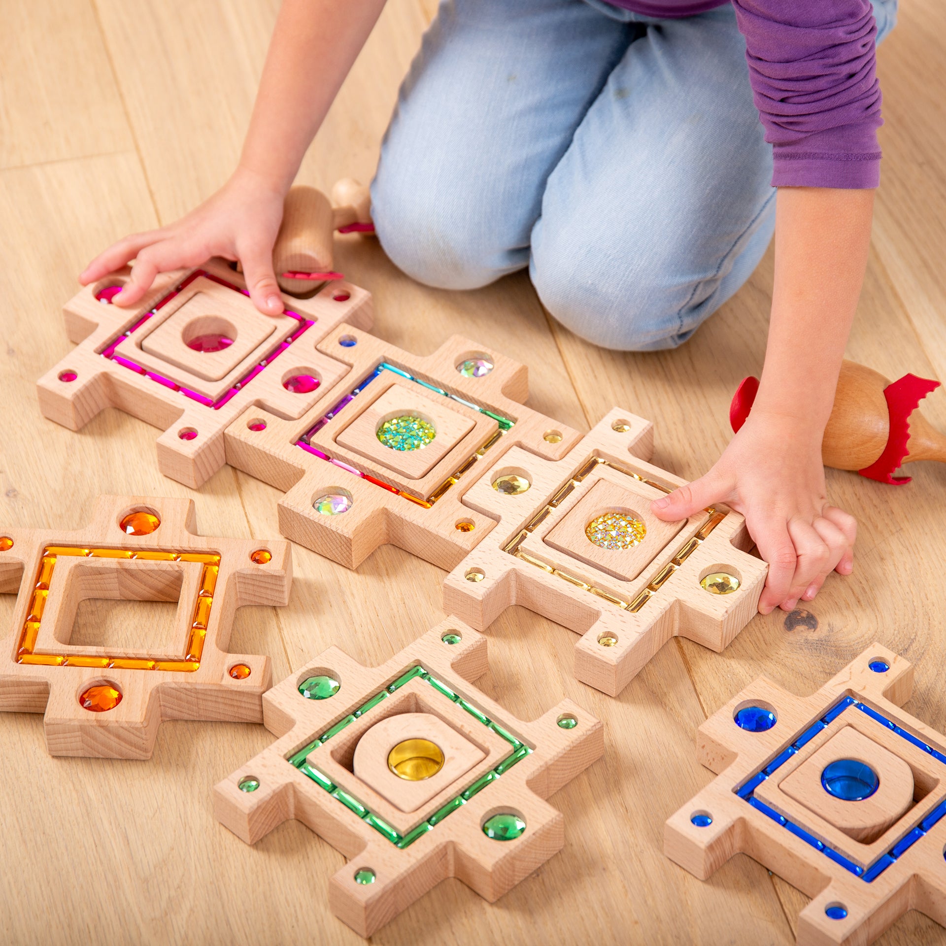 Tickit Gem Puzzle Blocks blocchi legno 58 pezzi traslucidi