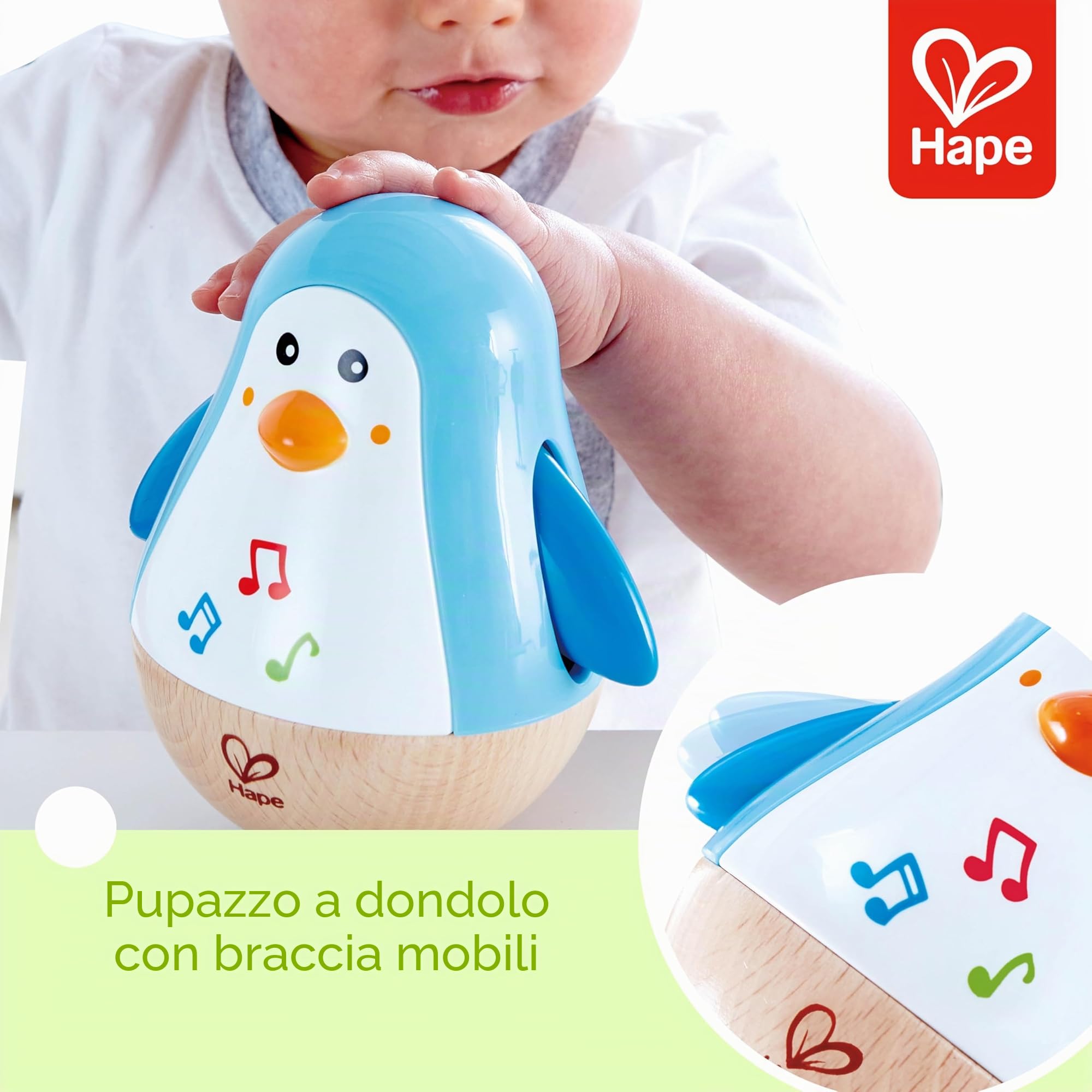 Hape Pinguino Musicale Oscillante Gioco in Legno 6 Mesi