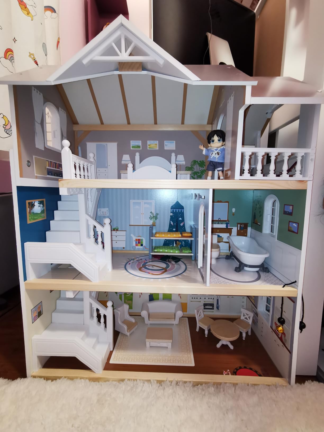 smallfoot Villa in città casa bambole legno 3 piani arredata