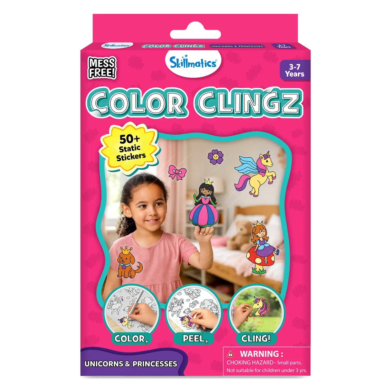 Skillmatics Color Clingz Unicorns & Princesses adesivi 50+ riutilizzabili