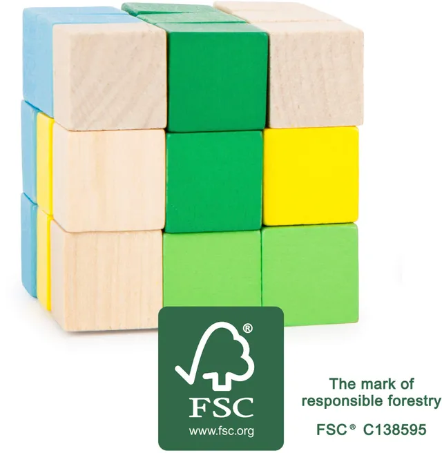 smallfoot Cubo da Costruzione cubo magico blu e verde legno FSC