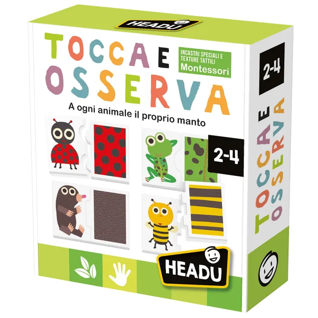 Headu Tocca e Osserva IT55010 puzzle animali 9 pezzi Montessori