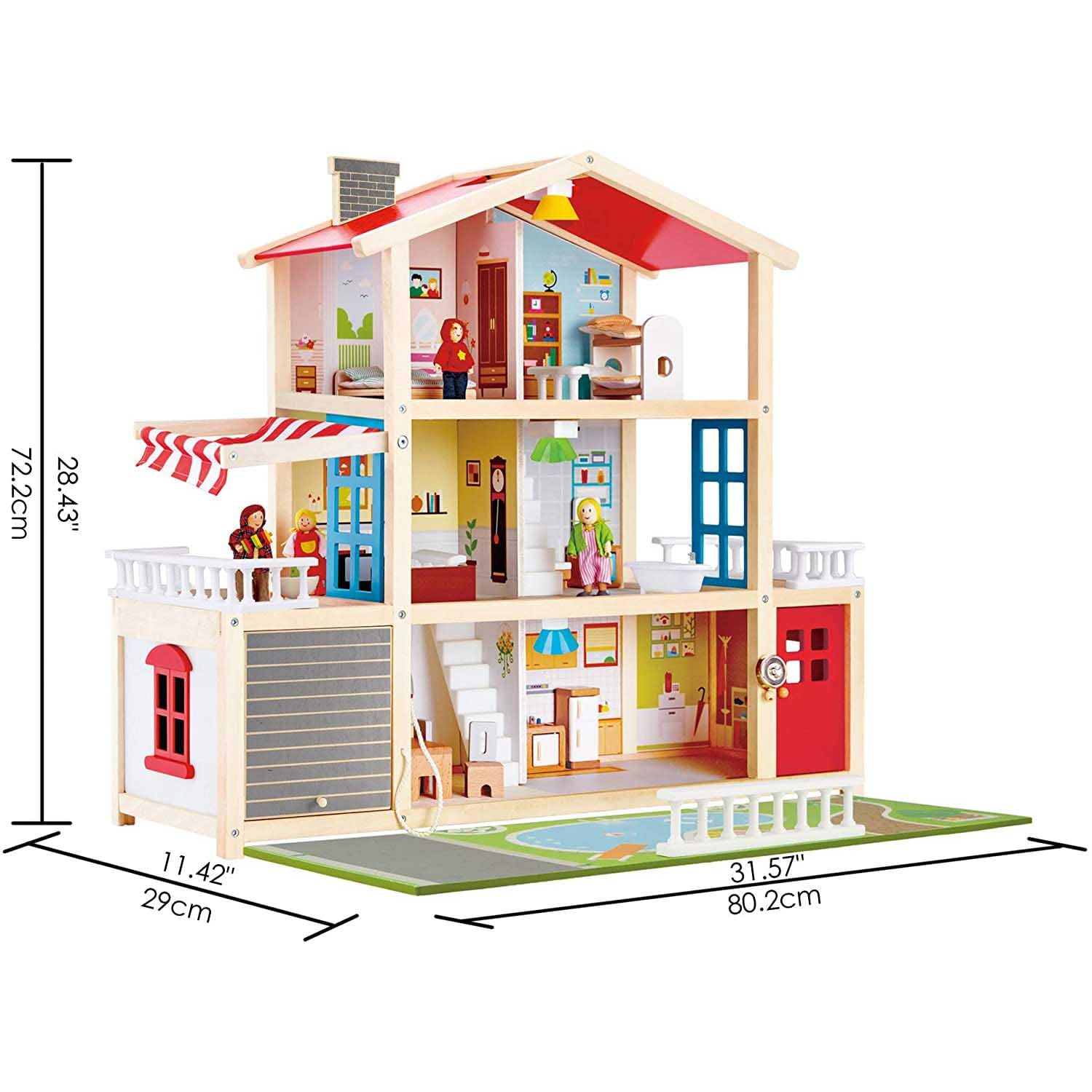 Hape Villa delle bambole casa legno 3 piani 8 stanze