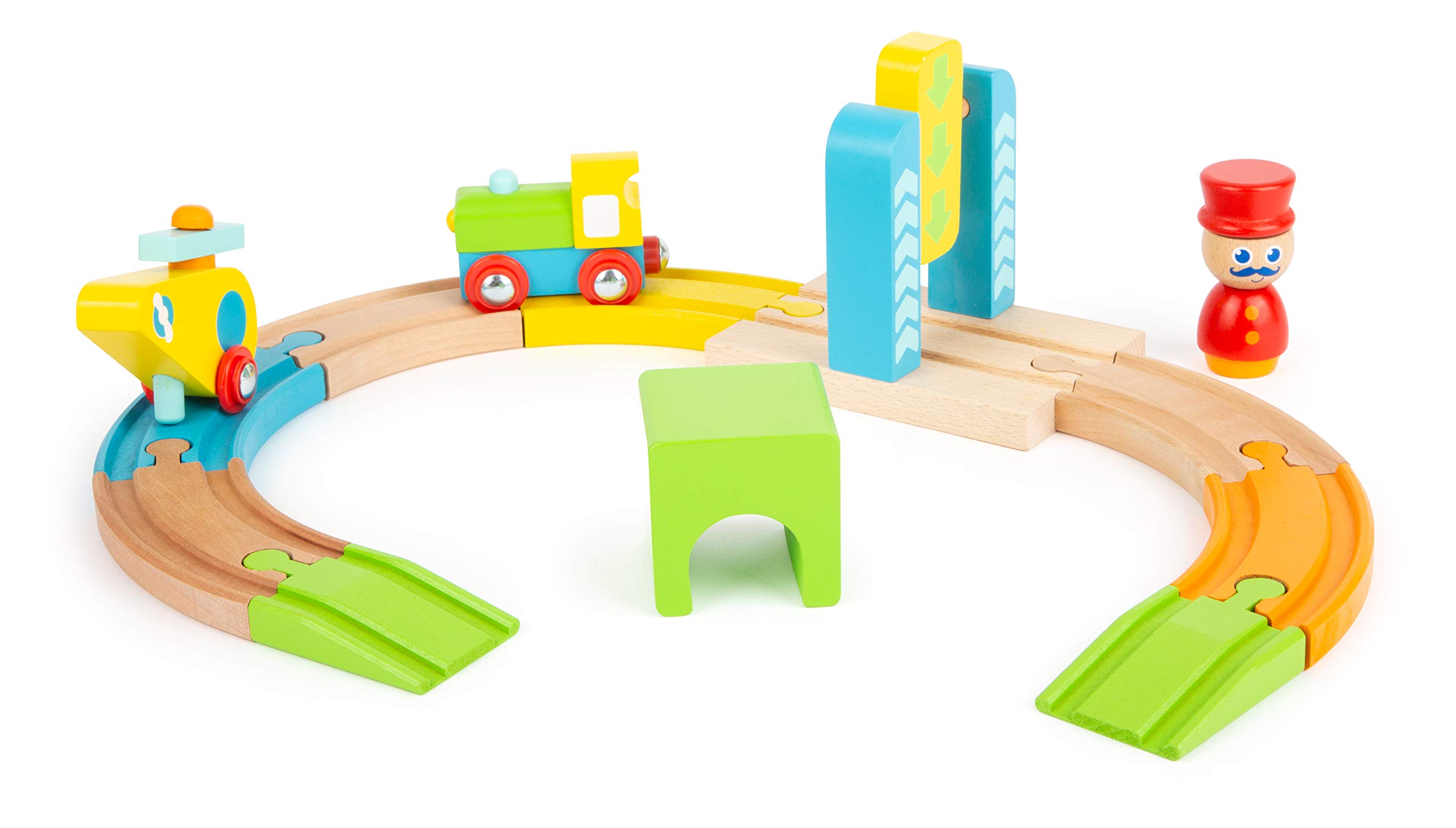 smallfoot 11493 trenino in legno bambini con elicottero