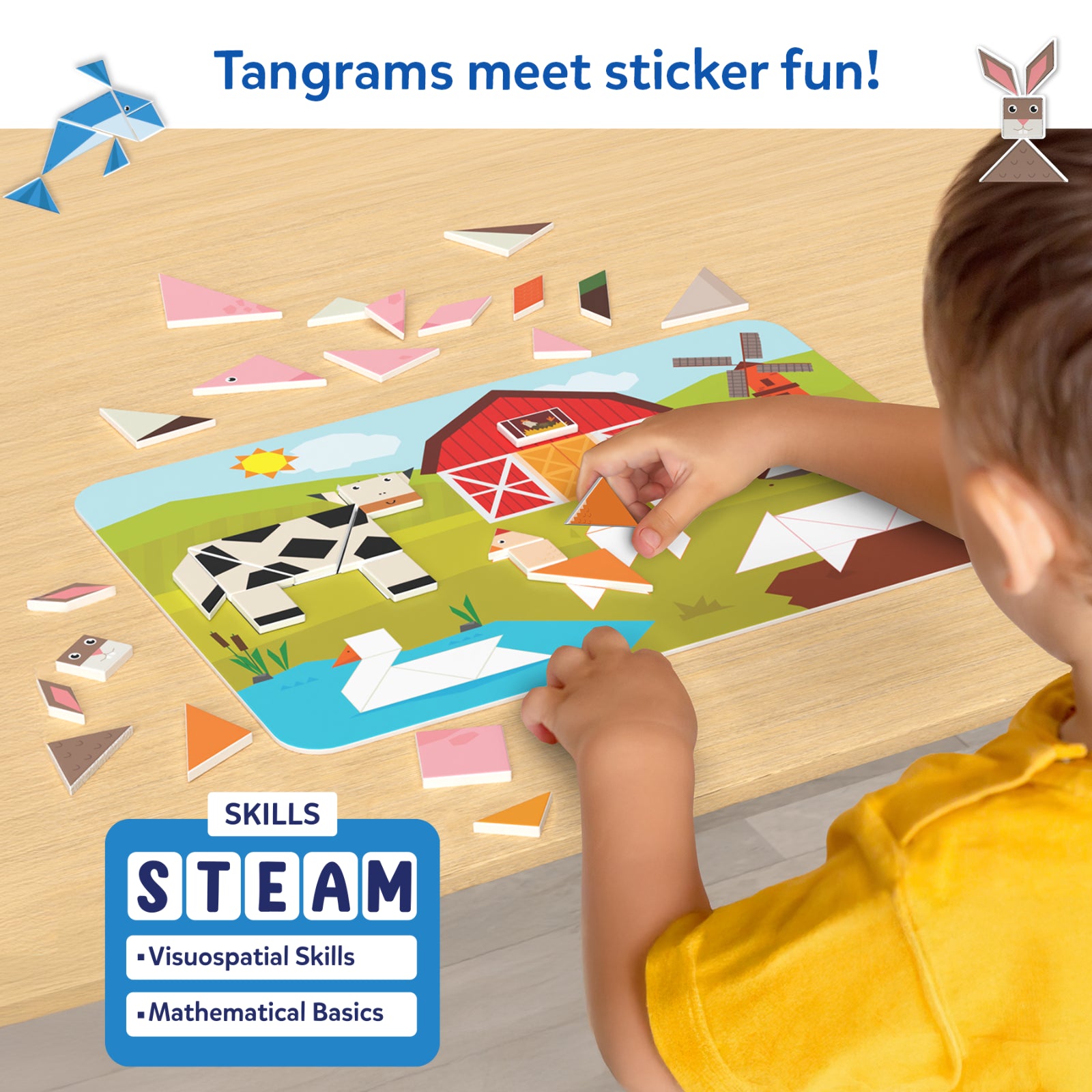 Skillmatics Tangram Twist Amazing Animals puzzle adesivi 4-7 anni