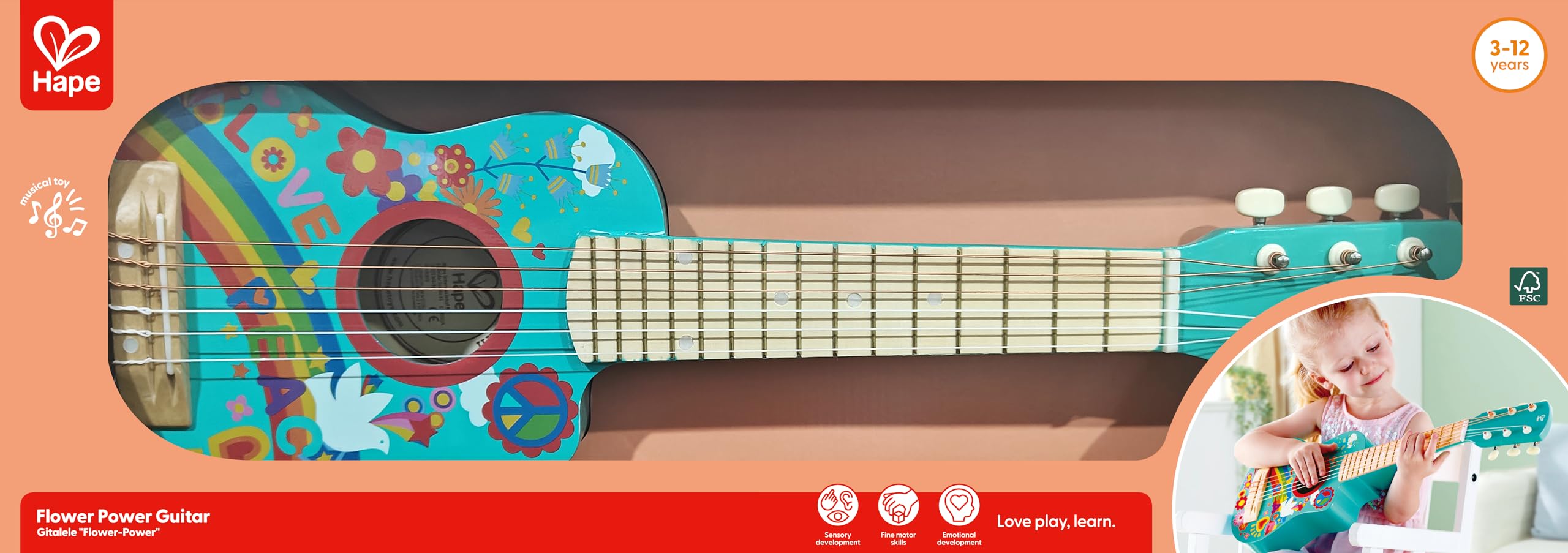 Hape Figli dei Fiori chitarra bambini legno blu E0600