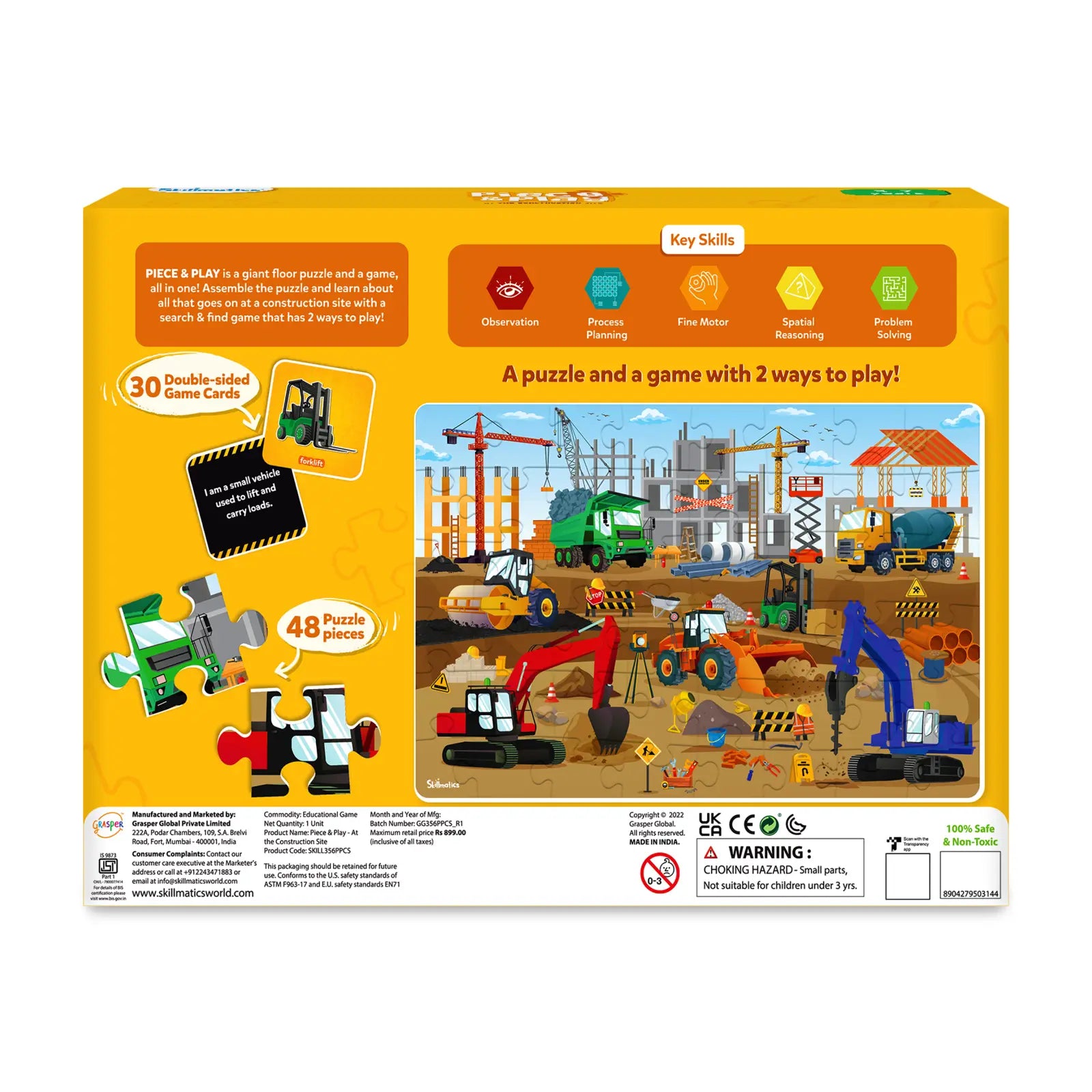 Skillmatics Piece Play Construction Site puzzle pavimento 48 pezzi cantiere