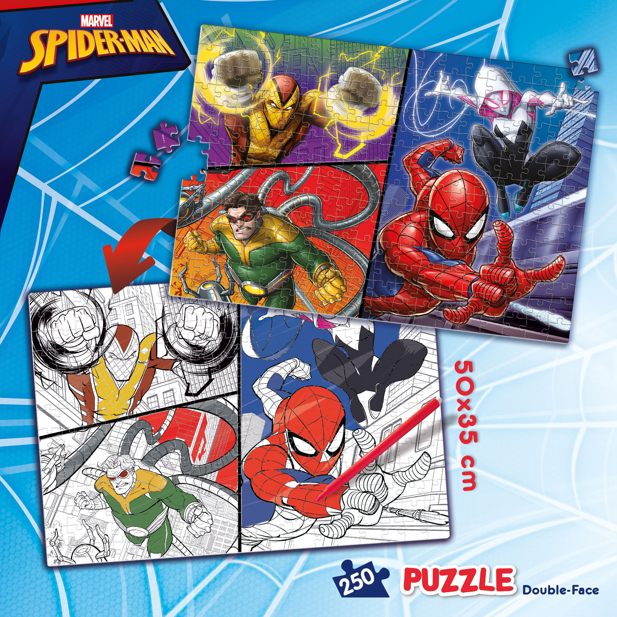 Lisciani Marvel Plus 250 Spider-Man puzzle double-face da colorare
