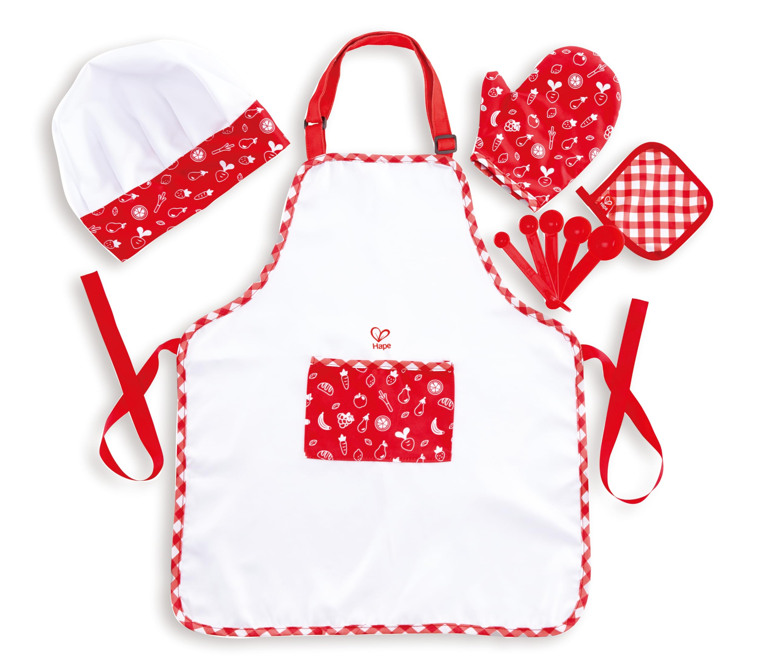 Hape Kit da Chef costume cuoco bambini 3 anni bianco rosso