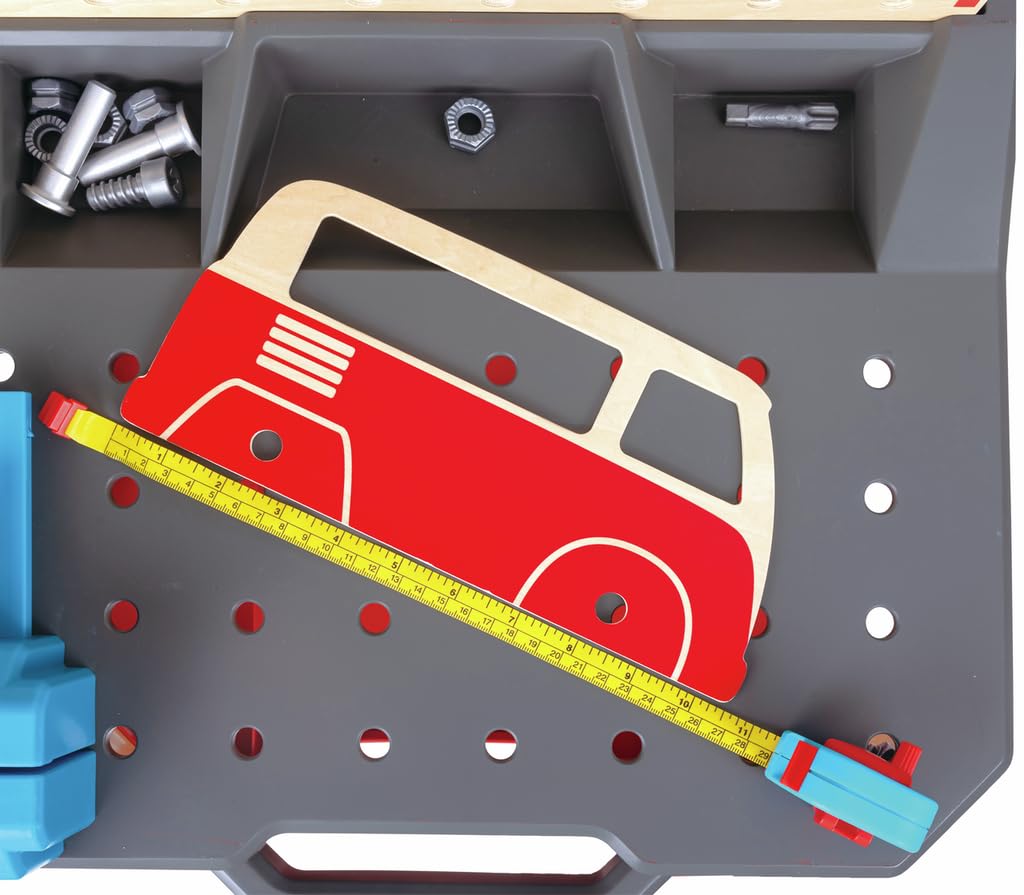 Hape Junior Inventor E3036 banco lavoro officina 71 pezzi