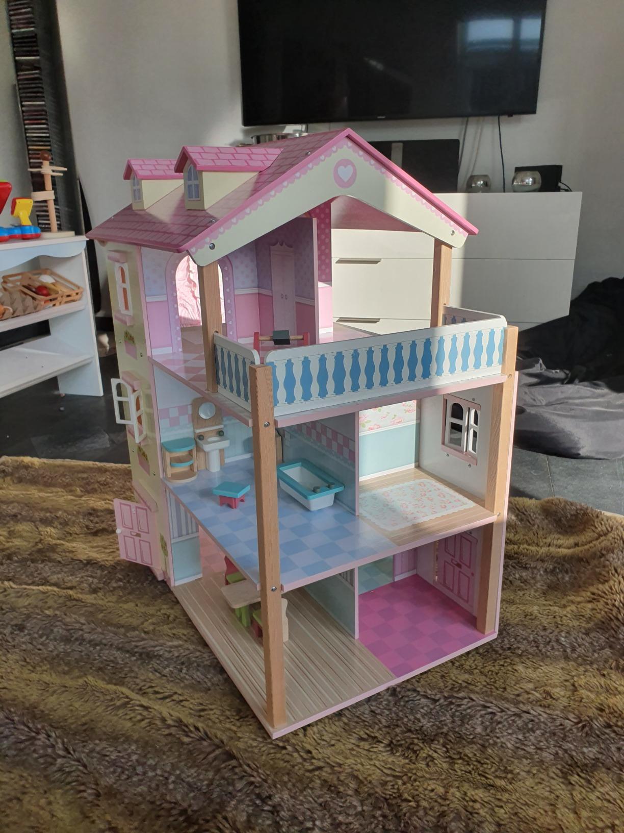smallfoot 3126 casa bambole tetto rosa 3 piani 21 mobili