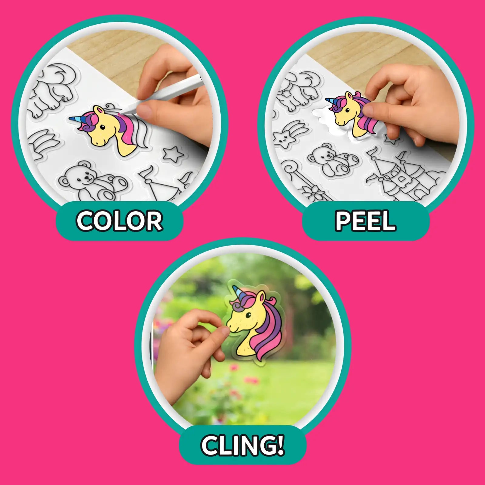 Skillmatics Color Clingz Unicorns & Princesses adesivi 50+ riutilizzabili