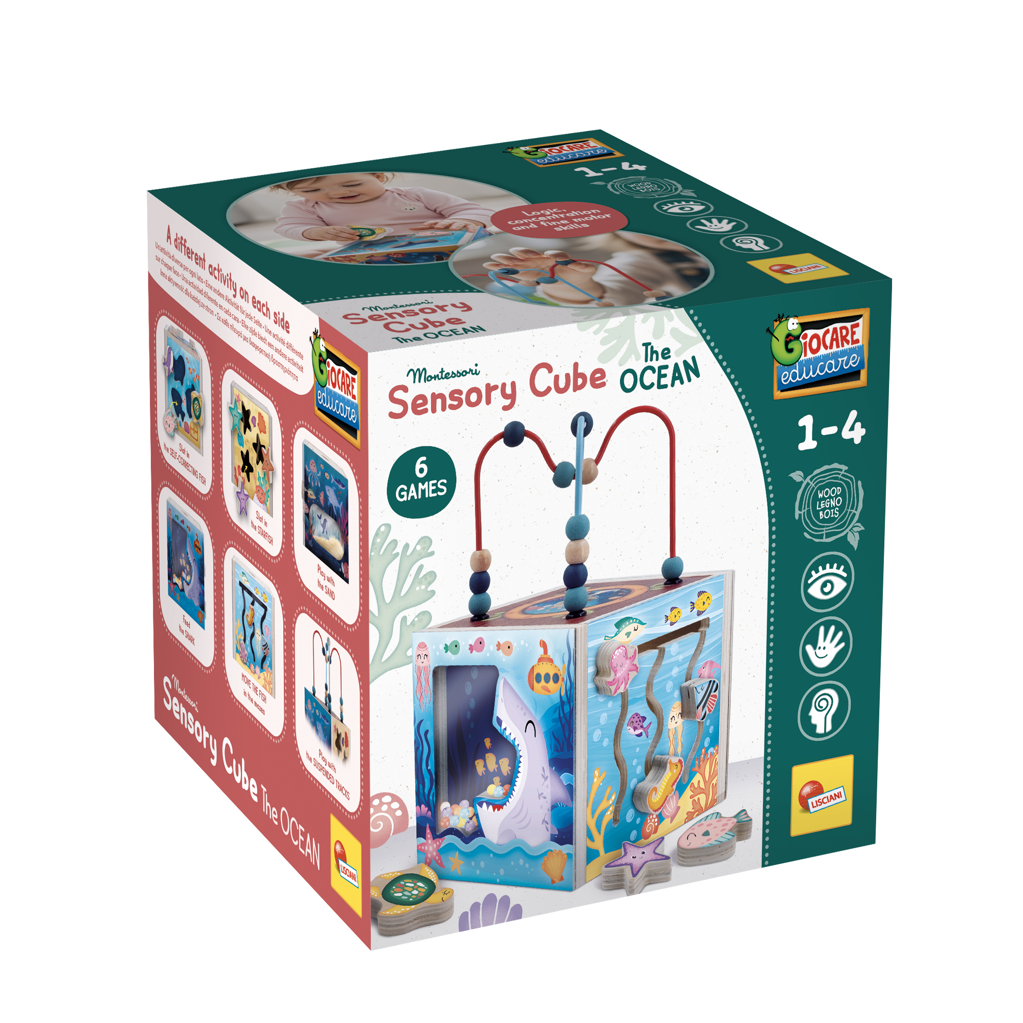Lisciani Montessori Legno Sensory Cube The Ocean cubo attività