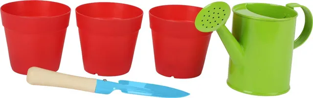 smallfoot 12016 set da giardino bambini con 3 vasi legno e metallo