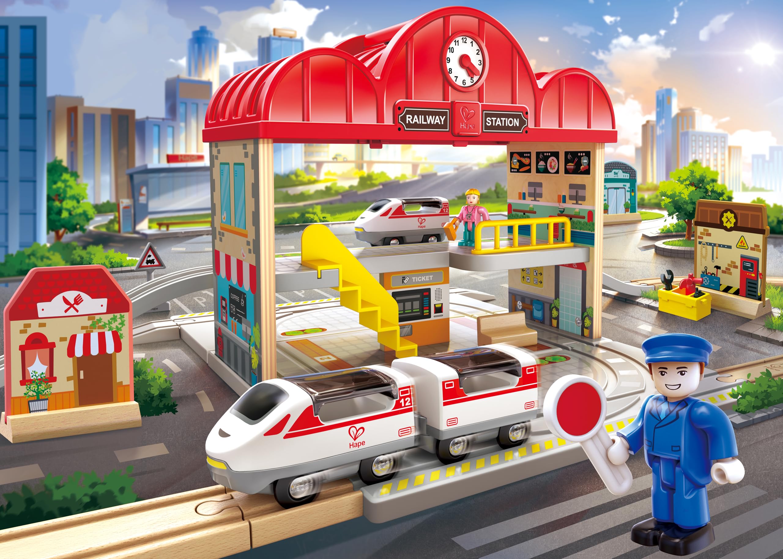 Hape stazione portatile set treno legno con binari