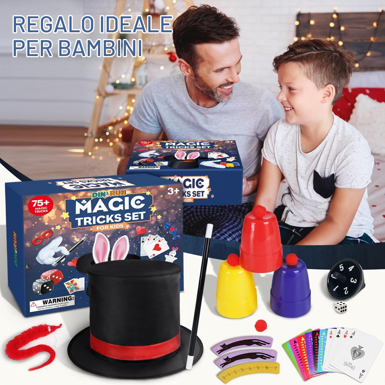 DINORUN set magia bambini cappello e bacchetta 24 pezzi