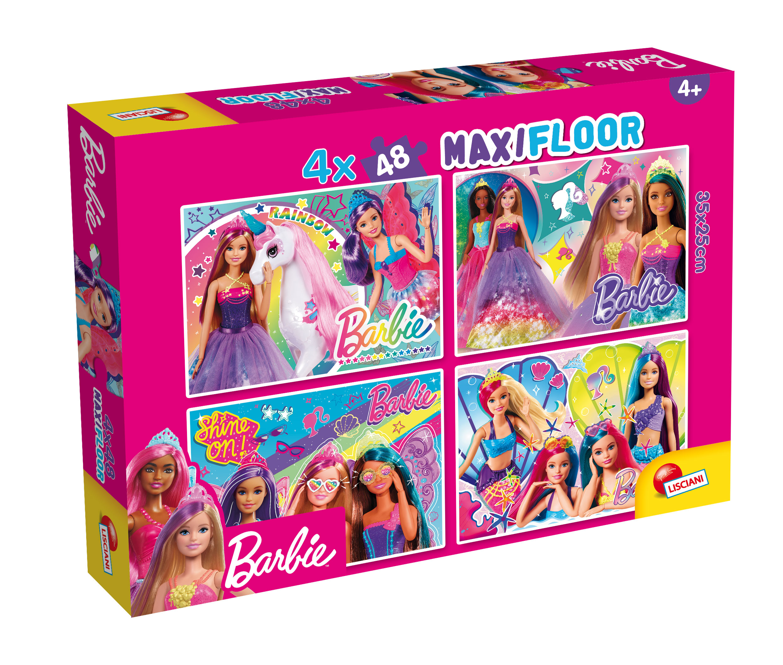 Lisciani Barbie Maxifloor 4x48 puzzle bambini scintillante