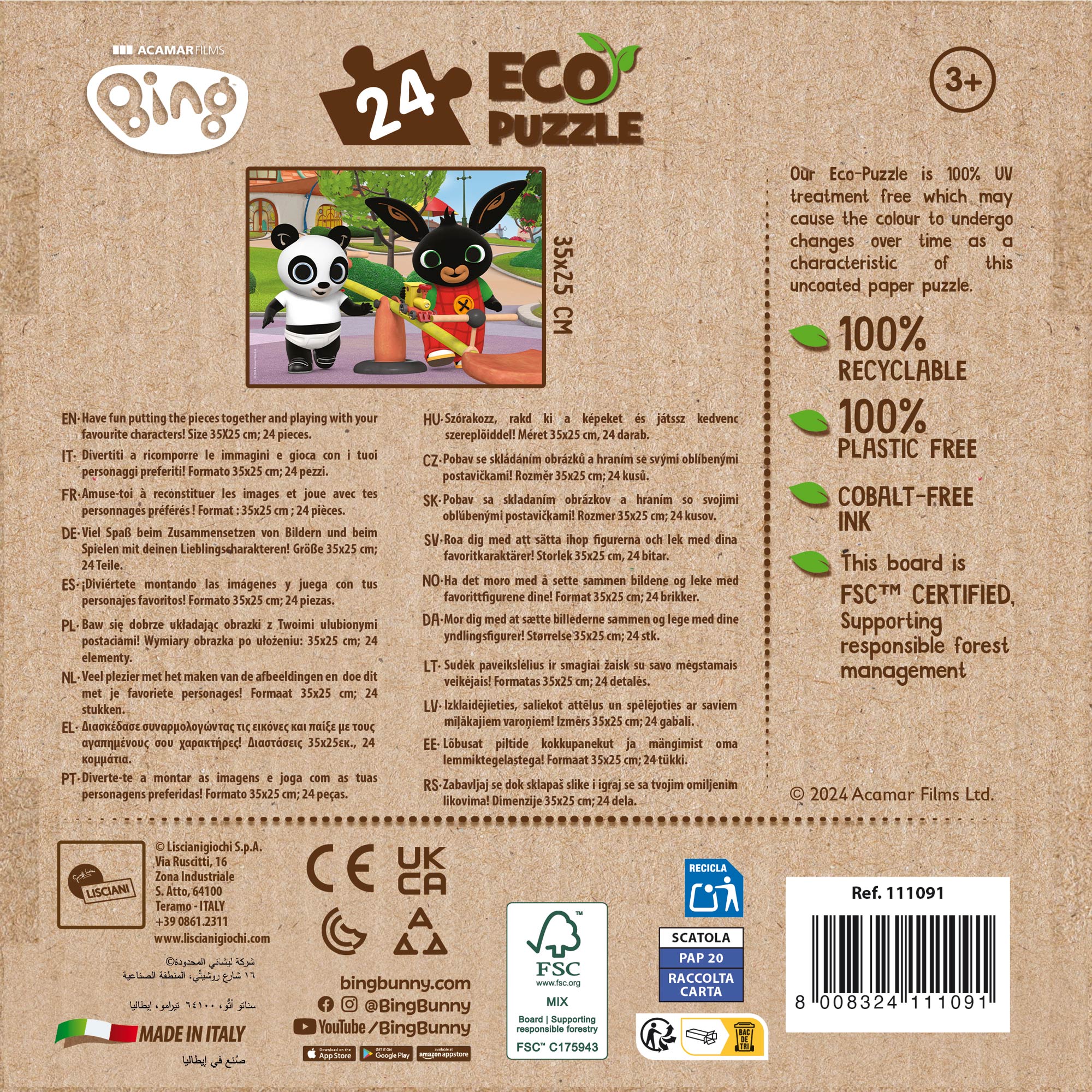Lisciani Bing Eco-Puzzle Mini 24 puzzle 24 pezzi eco