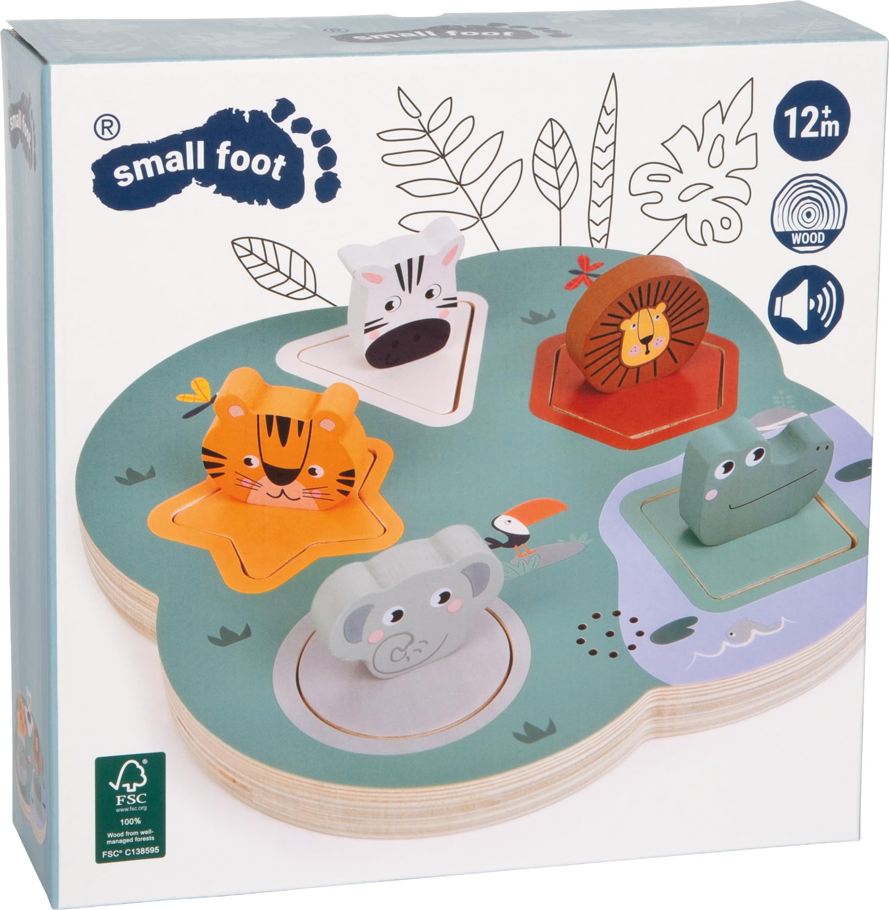 smallfoot Safari puzzle 3D legno con versi animali 5 pezzi