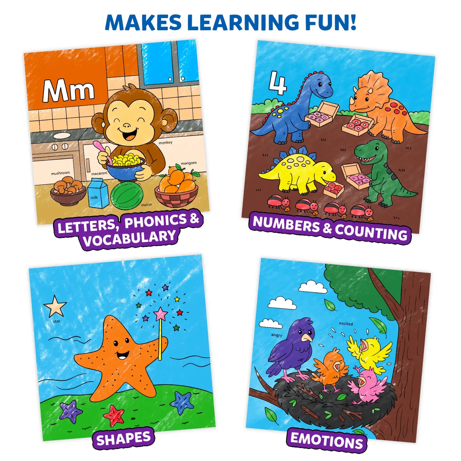 Skillmatics Color and Learn Letters Numbers Phonics Shapes libro 3-6 anni
