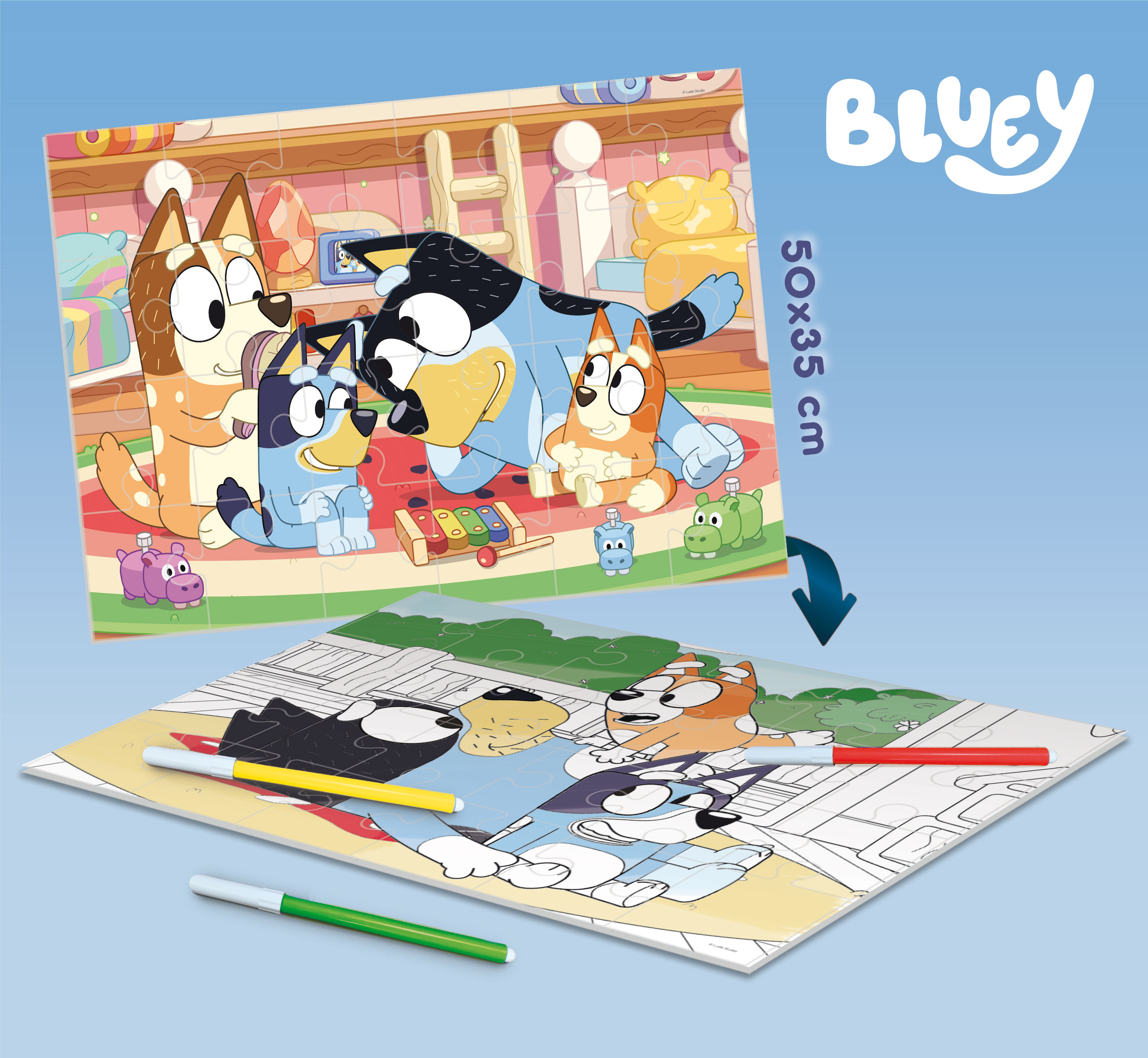 Lisciani Bluey Plus 24 puzzle double-face da colorare