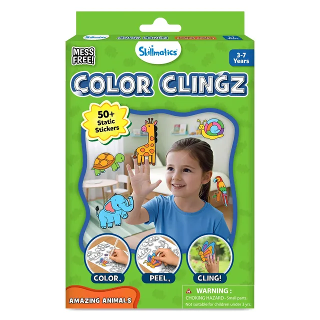 Skillmatics Color Clingz Amazing Animals adesivi statici 50 pezzi riusabili