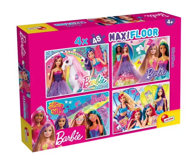 Lisciani Barbie Maxifloor 4x48 puzzle bambini scintillante