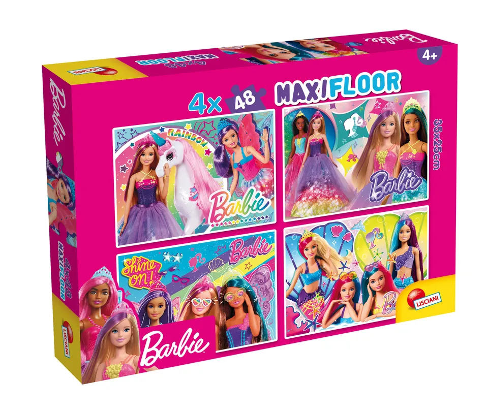 Lisciani Barbie Maxifloor 4x48 puzzle bambini scintillante