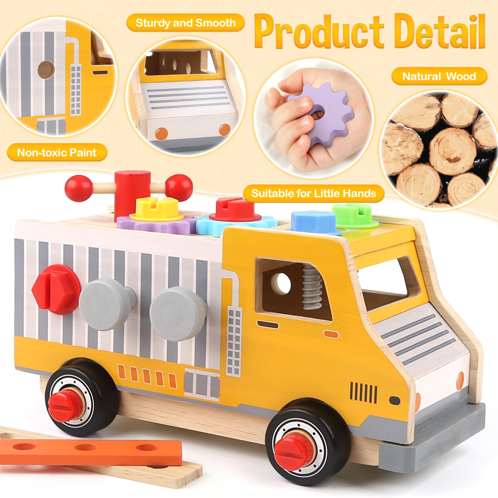 DINORUN camion cassetta attrezzi legno 47 pezzi 3-6 anni