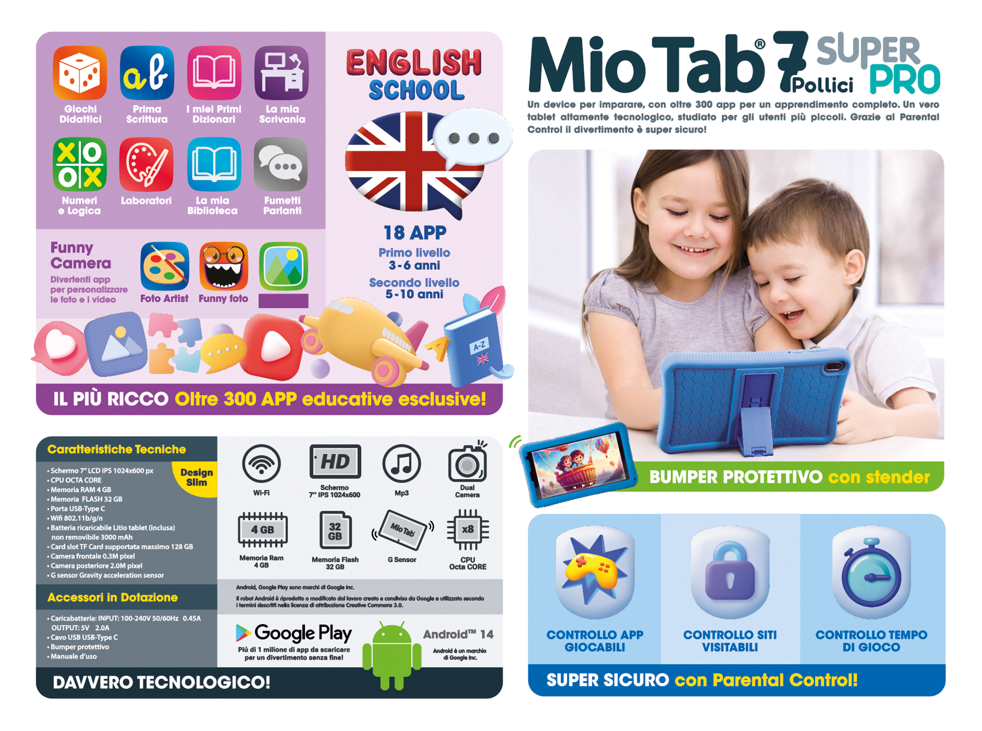 Lisciani Hi Tech Mio Tab 7 Super Pro tablet bambini 300 app