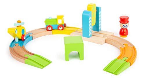 smallfoot 11493 trenino in legno bambini con elicottero