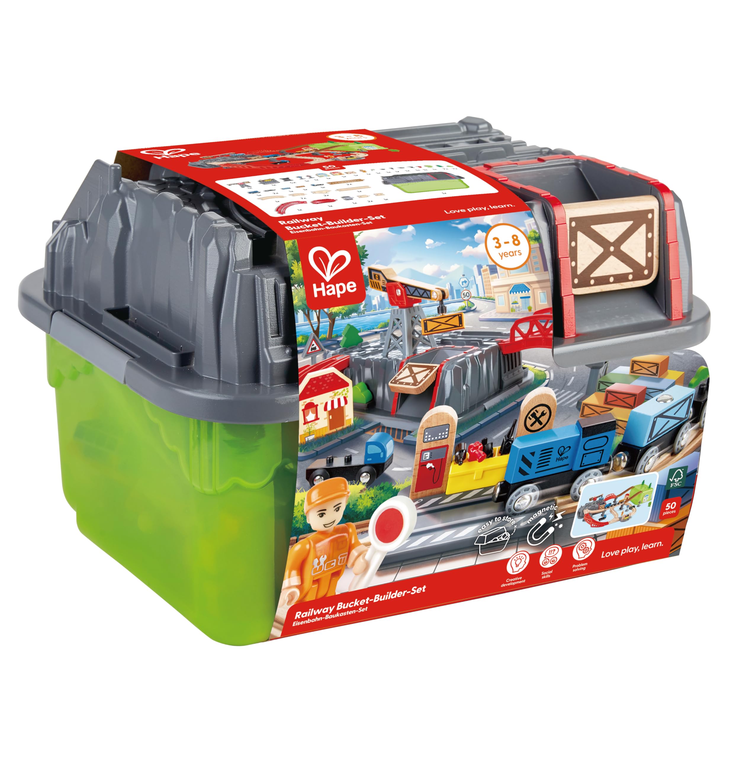 Hape Set Treno Legno 50 Pezzi con Gru e Binari