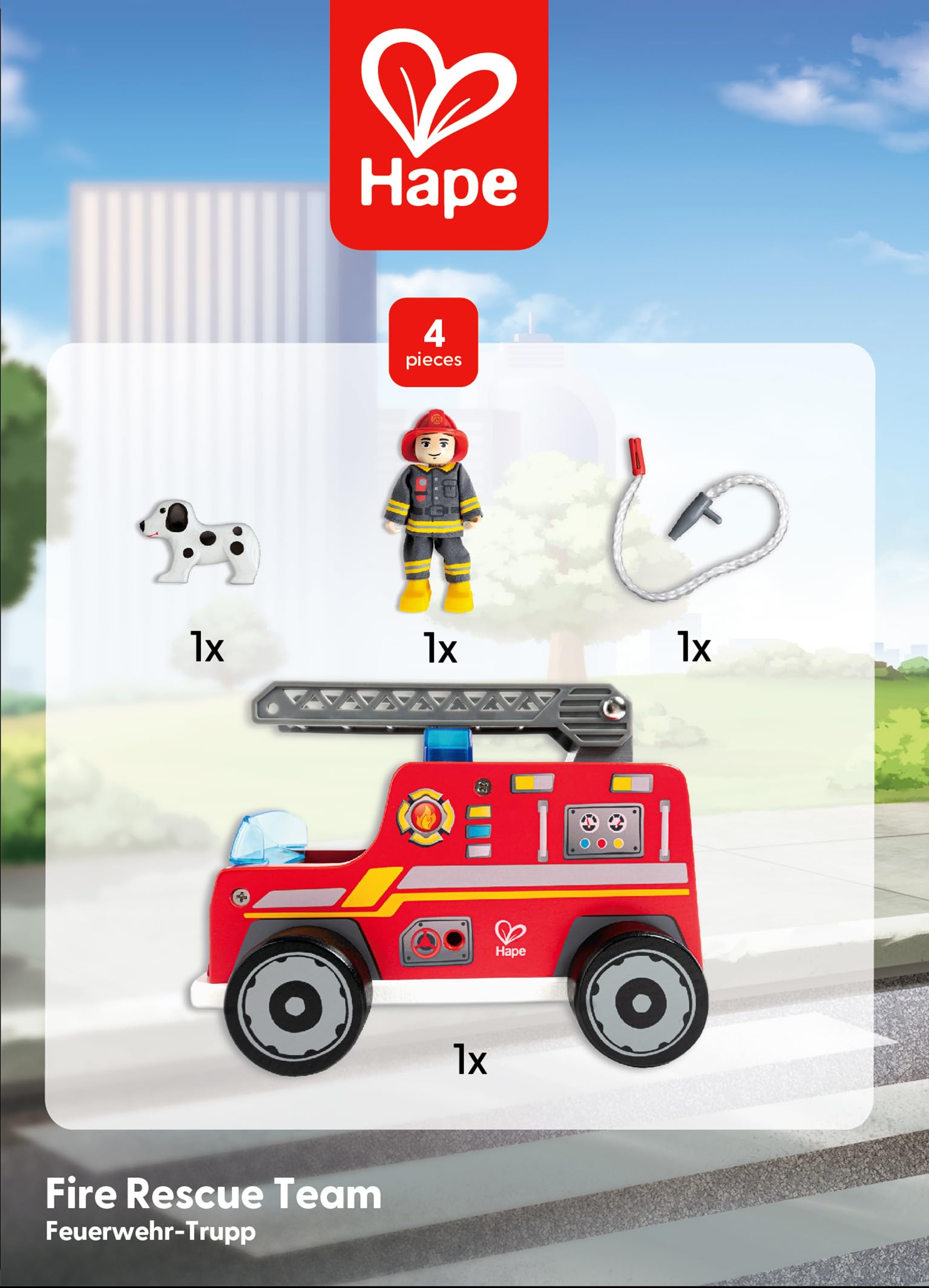 Hape Set Vigile del Fuoco camion pompieri con cagnolino